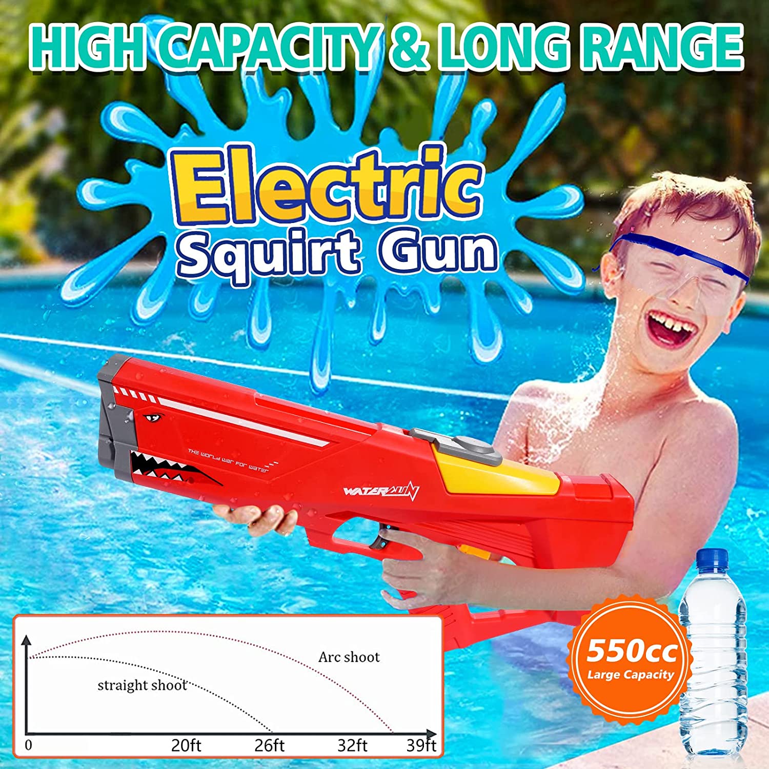Water Gun - Electric Water Gun with 32 Ft Long Range, High