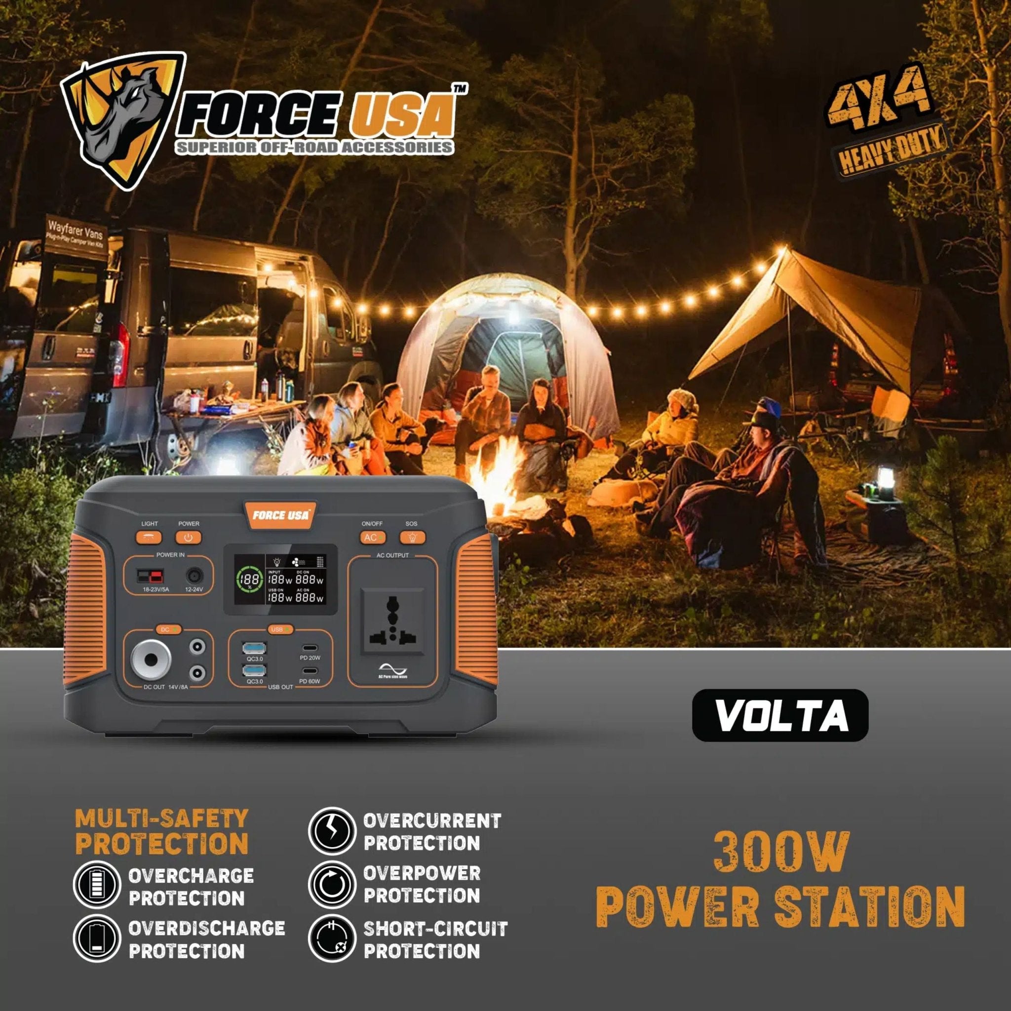 FORCE USA 300W Portable Fast Power Station PI003 - Black