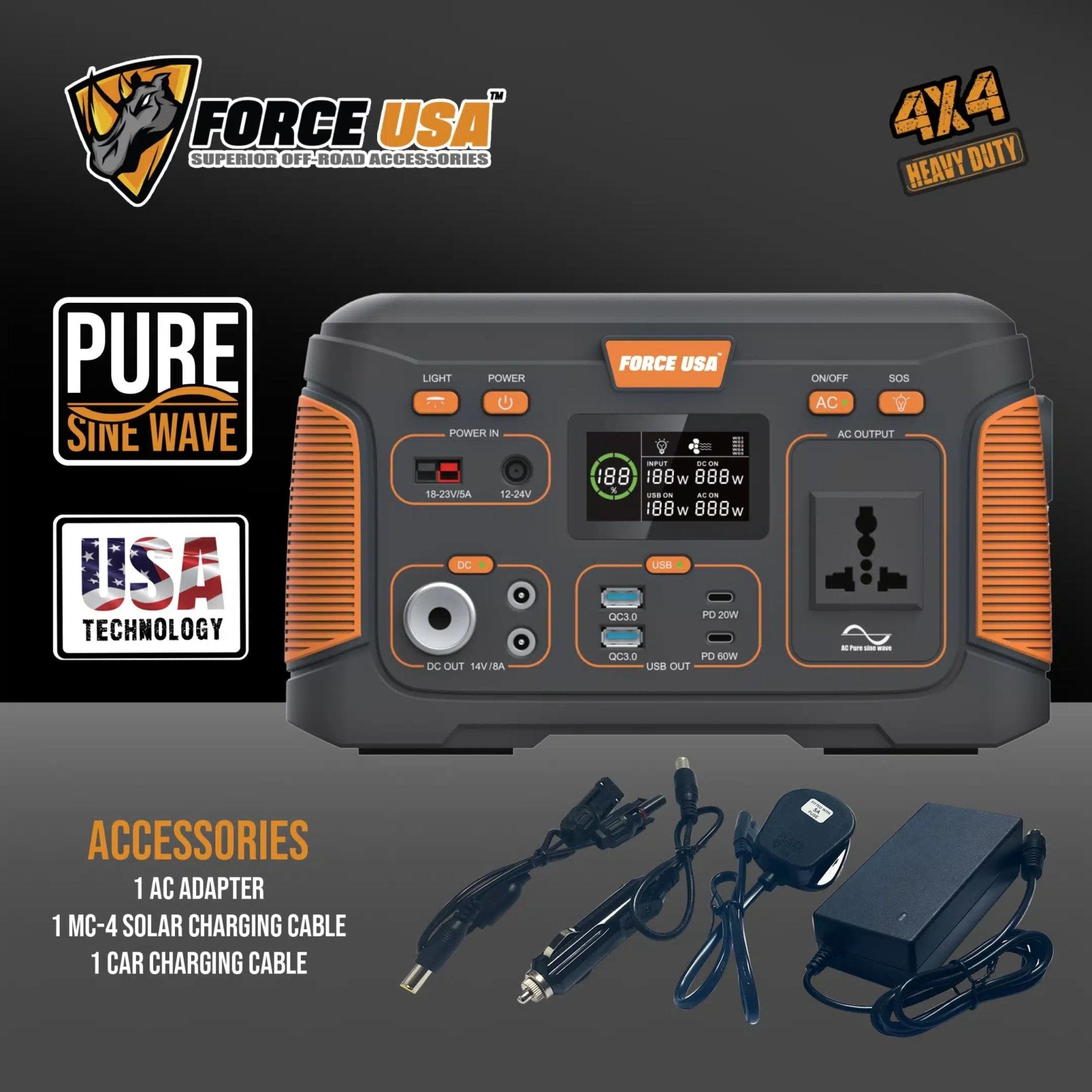 FORCE USA 300W Portable Fast Power Station PI003 - Black