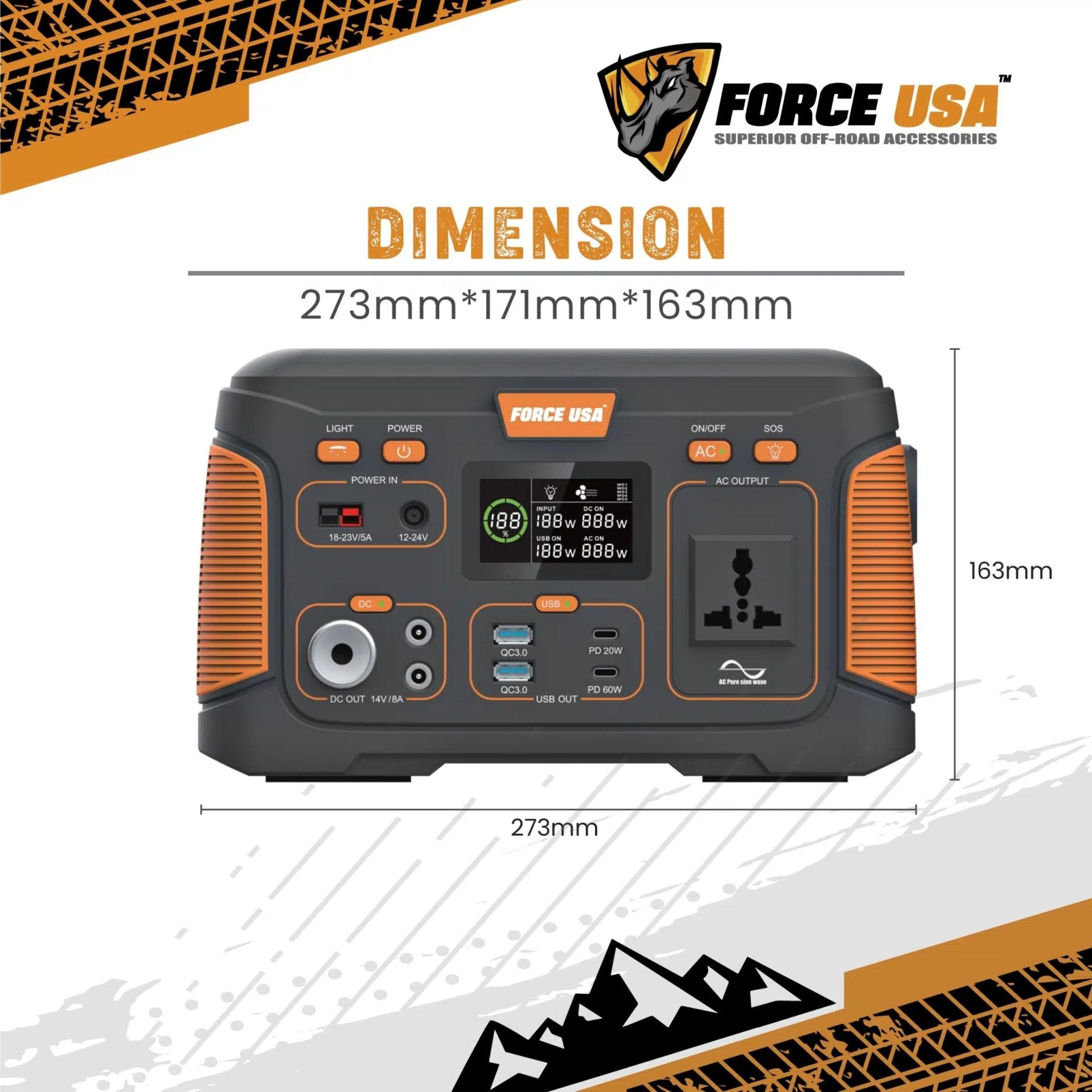 FORCE USA 300W Portable Fast Power Station PI003 - Black