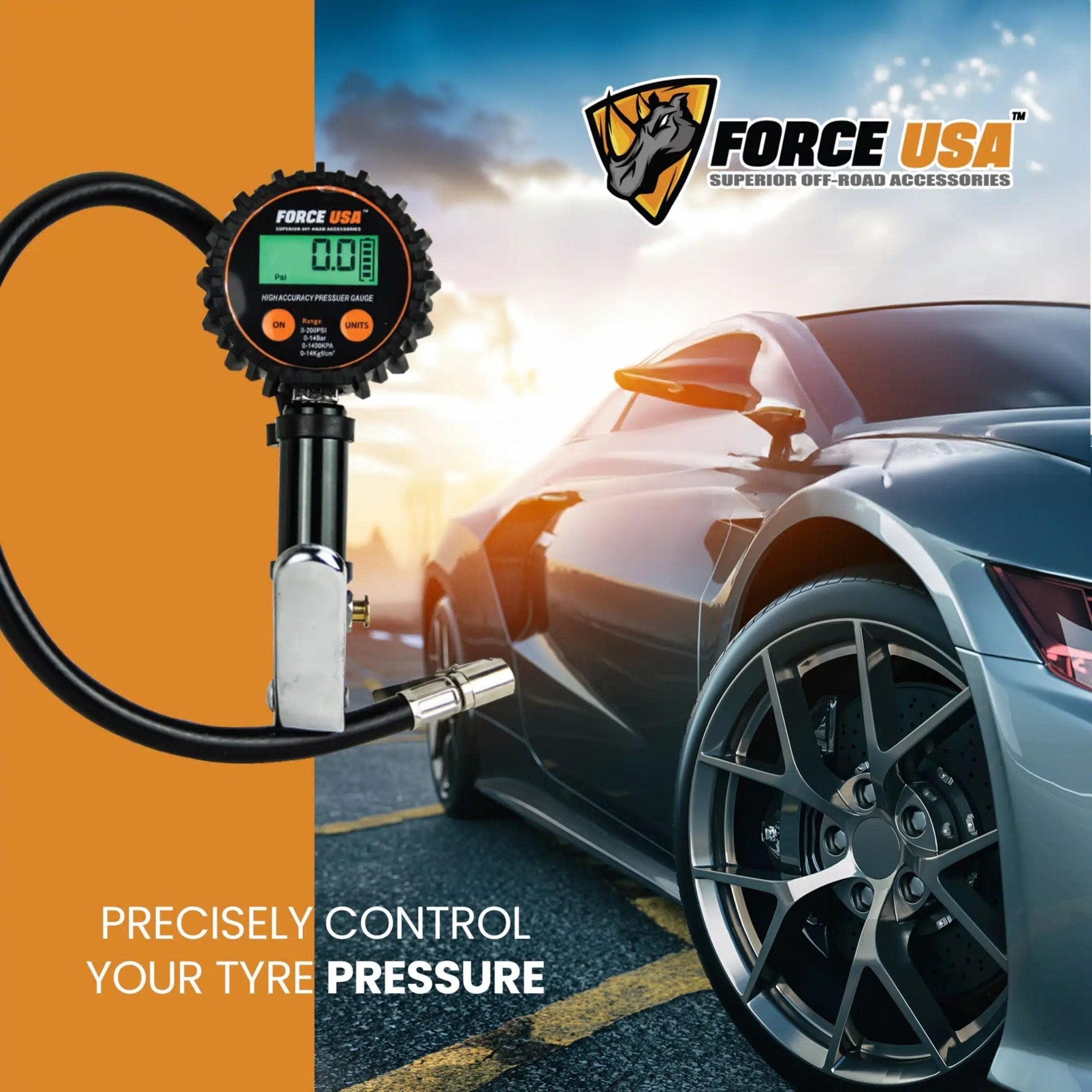 FORCE USA Heavy Duty Tyre Gauge TG054 - Black