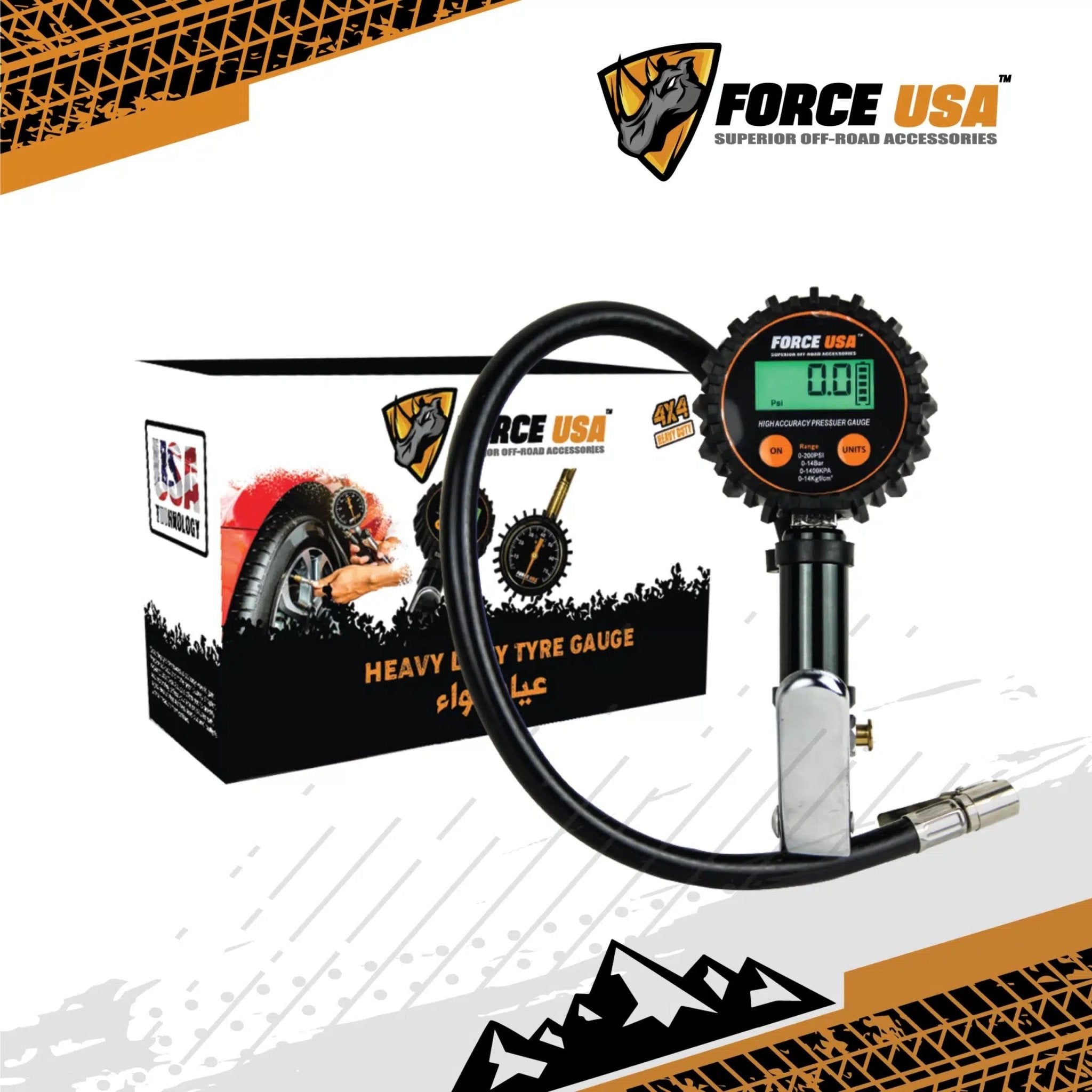 FORCE USA Heavy Duty Tyre Gauge TG054 - Black