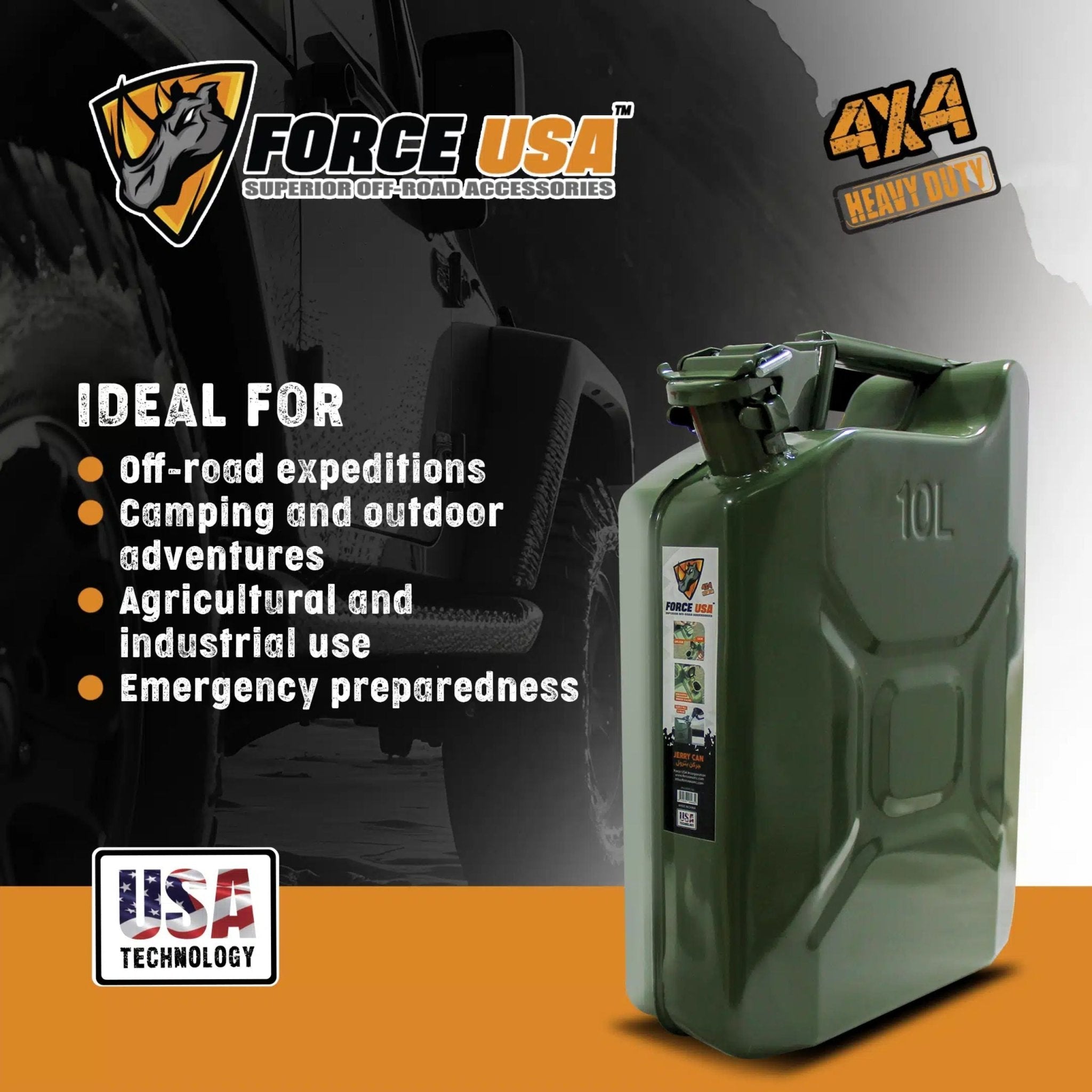 FORCE USA Jerry Can 10L JC001 - Green