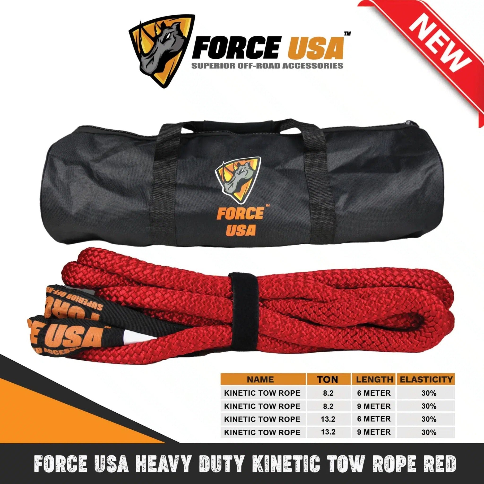 FORCE USA Kinetic Recovery Rope 19MM X 6M TB115-A - Red