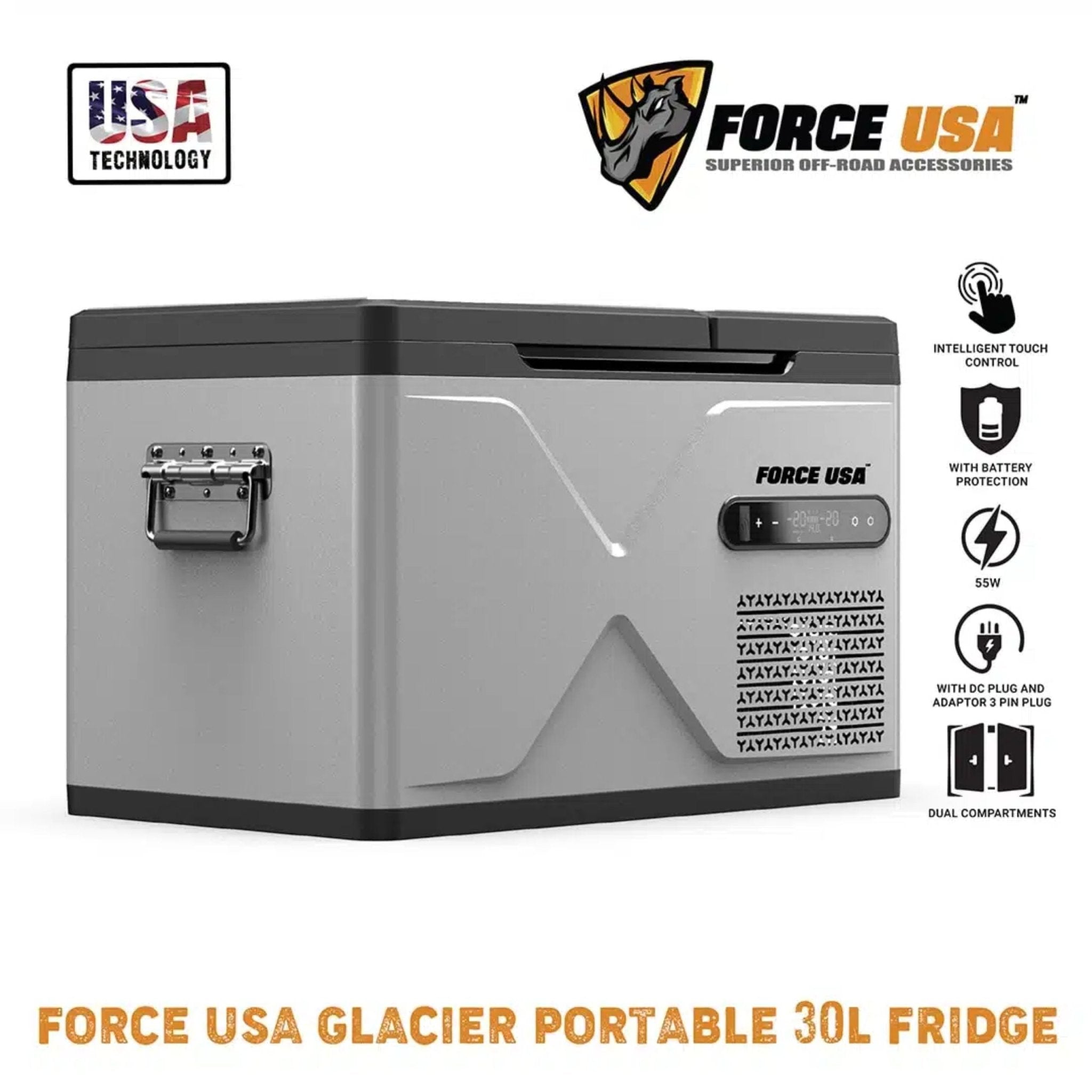 FORCE USA Portable Hot&Cold Dual Zone Fridge 30LTR Glacier RG014 - Grey