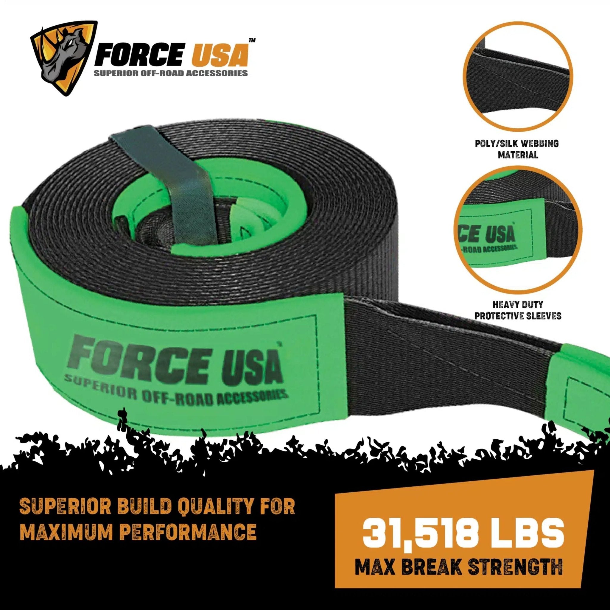 FORCE USA Recovery / Tow Strap 6M TB117-A - Grey