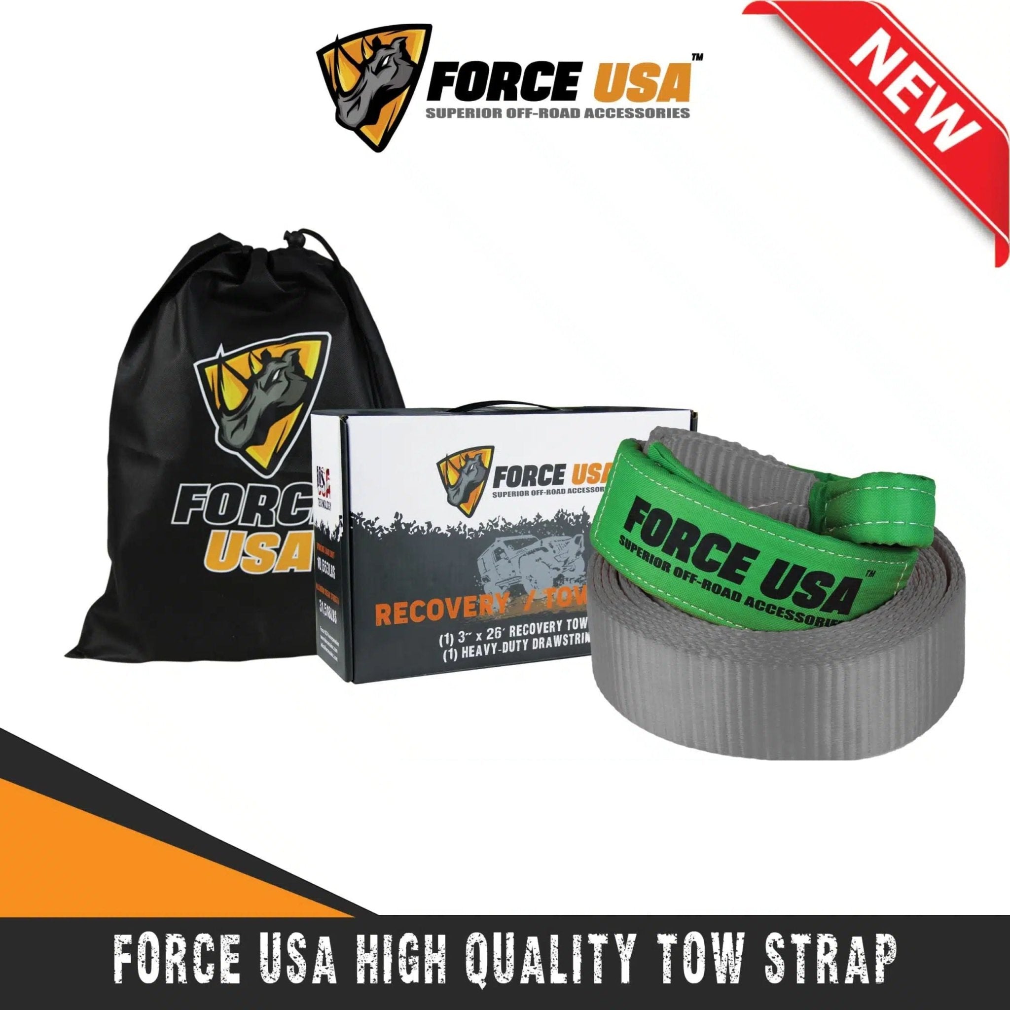 FORCE USA Recovery / Tow Strap 8M TB118-A - Grey