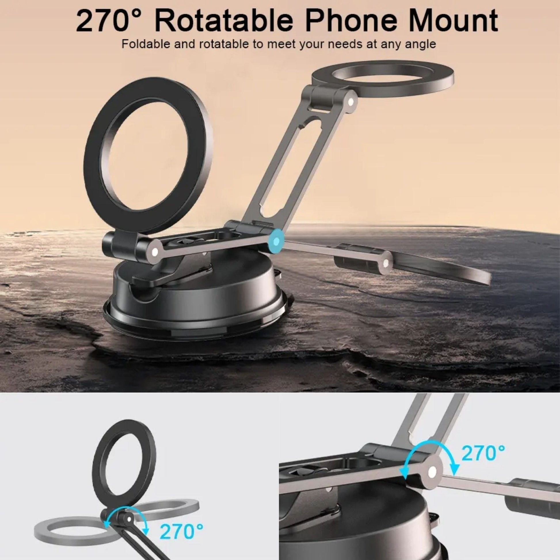 Foldable 360 Magnetic Car Phone Mount - Black