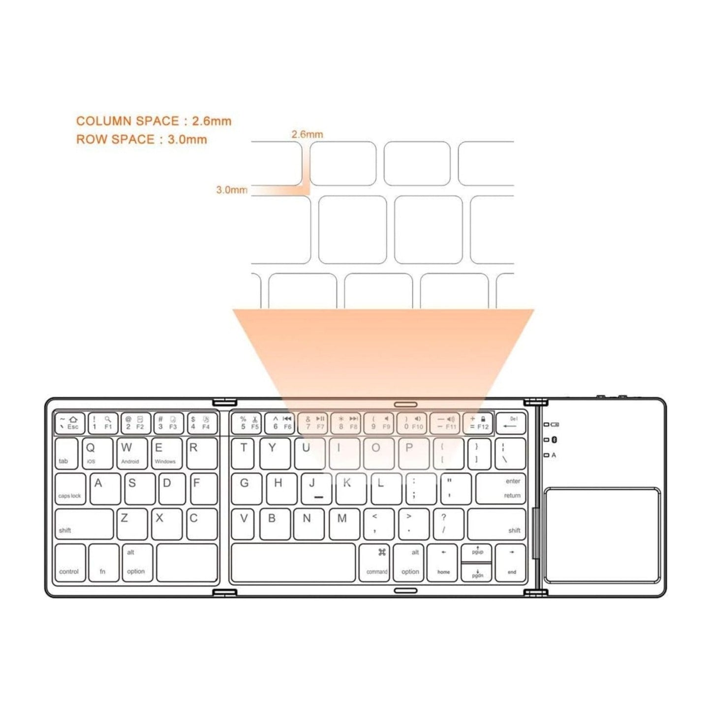 Foldable Bluetooth Keyboard With Touchpad B033 - Black