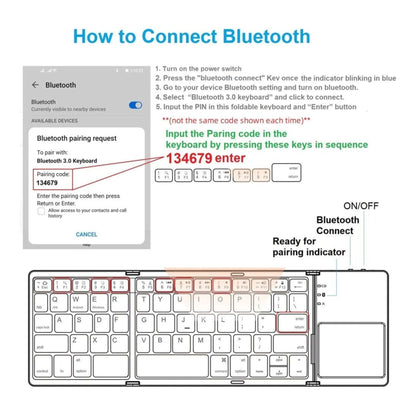Foldable Bluetooth Keyboard With Touchpad B033 - Black