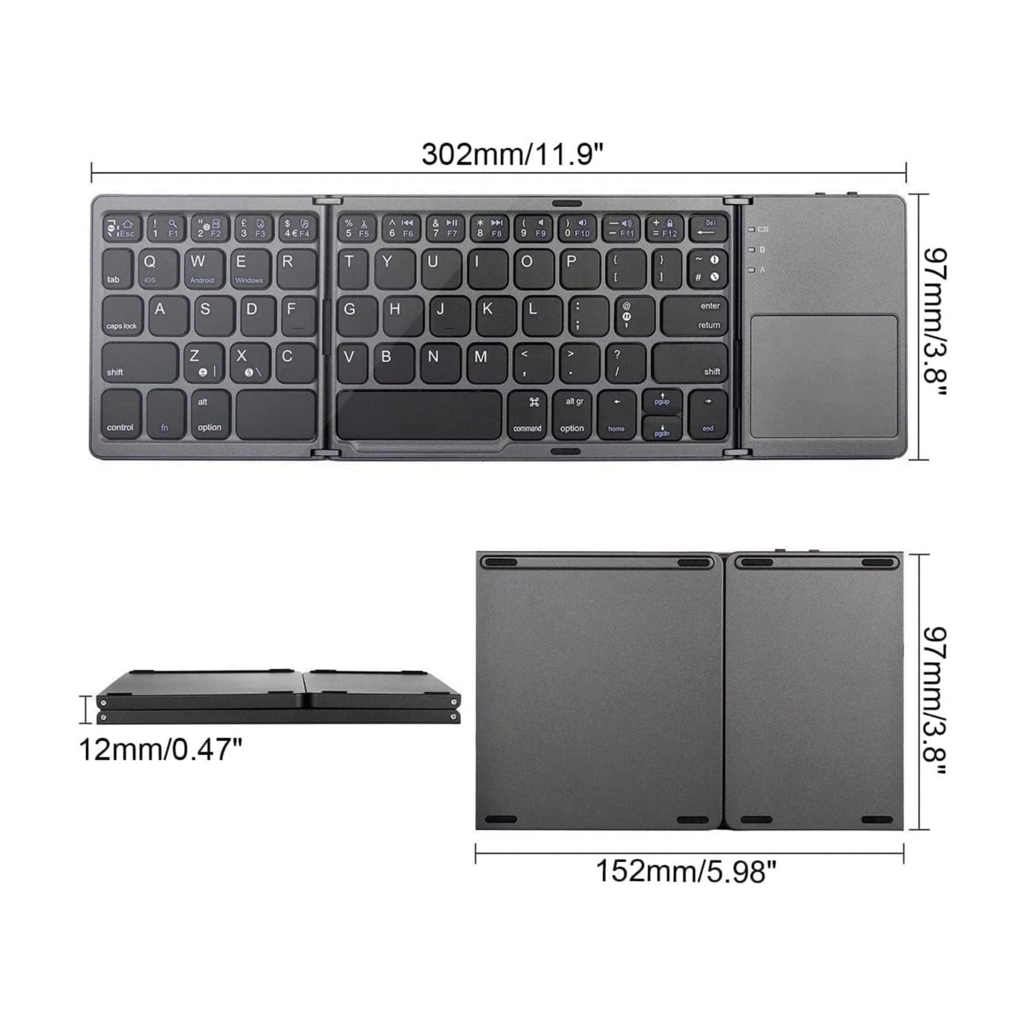 Foldable Bluetooth Keyboard With Touchpad B033 - Black