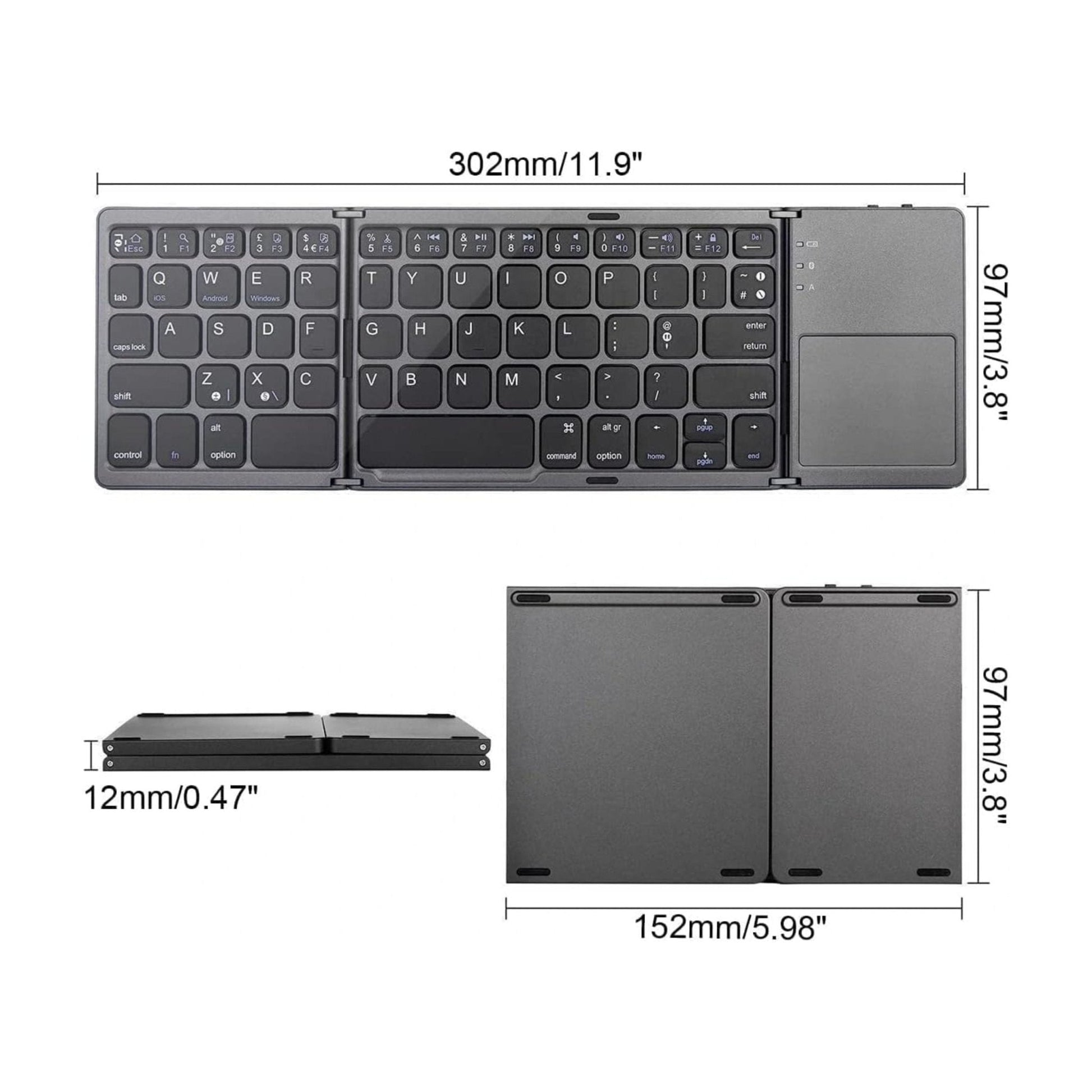 Foldable Bluetooth Keyboard With Touchpad B033 - Black