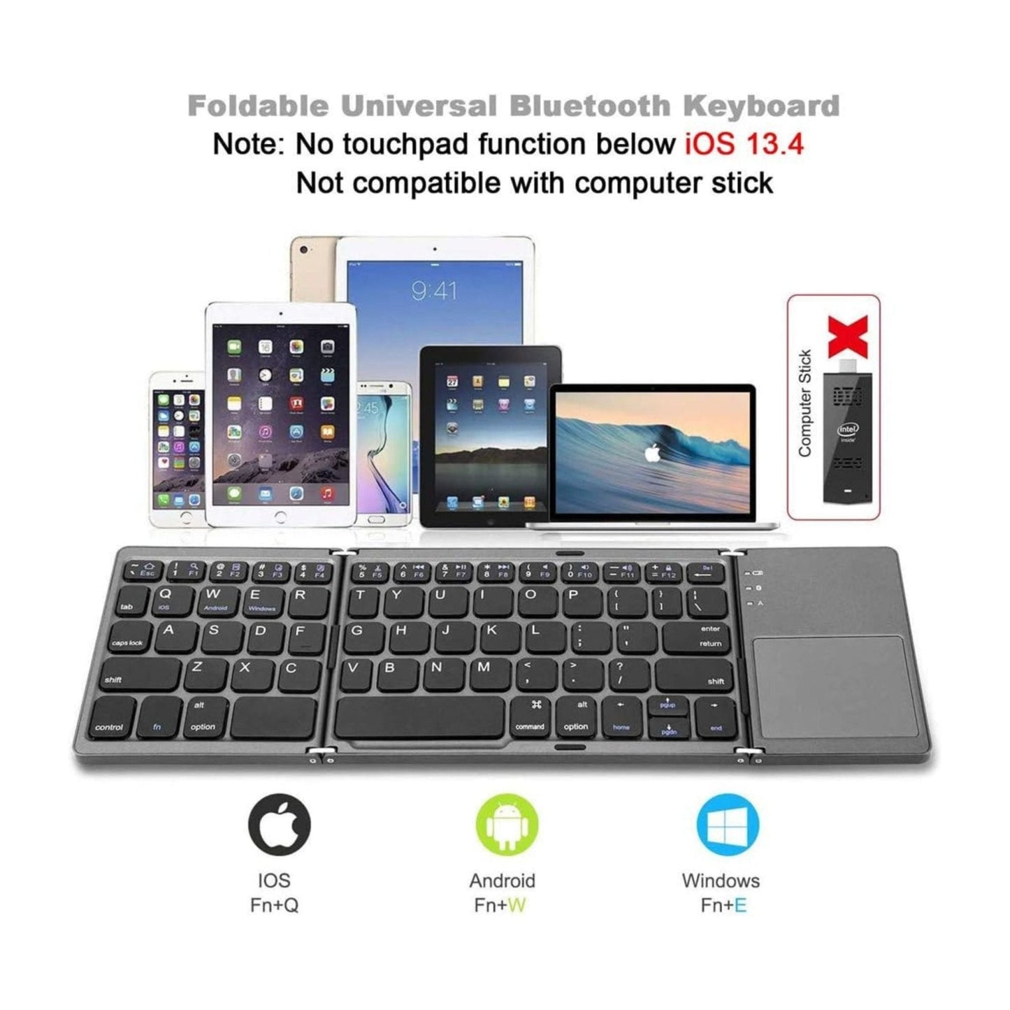 Foldable Bluetooth Keyboard With Touchpad B033 - Black