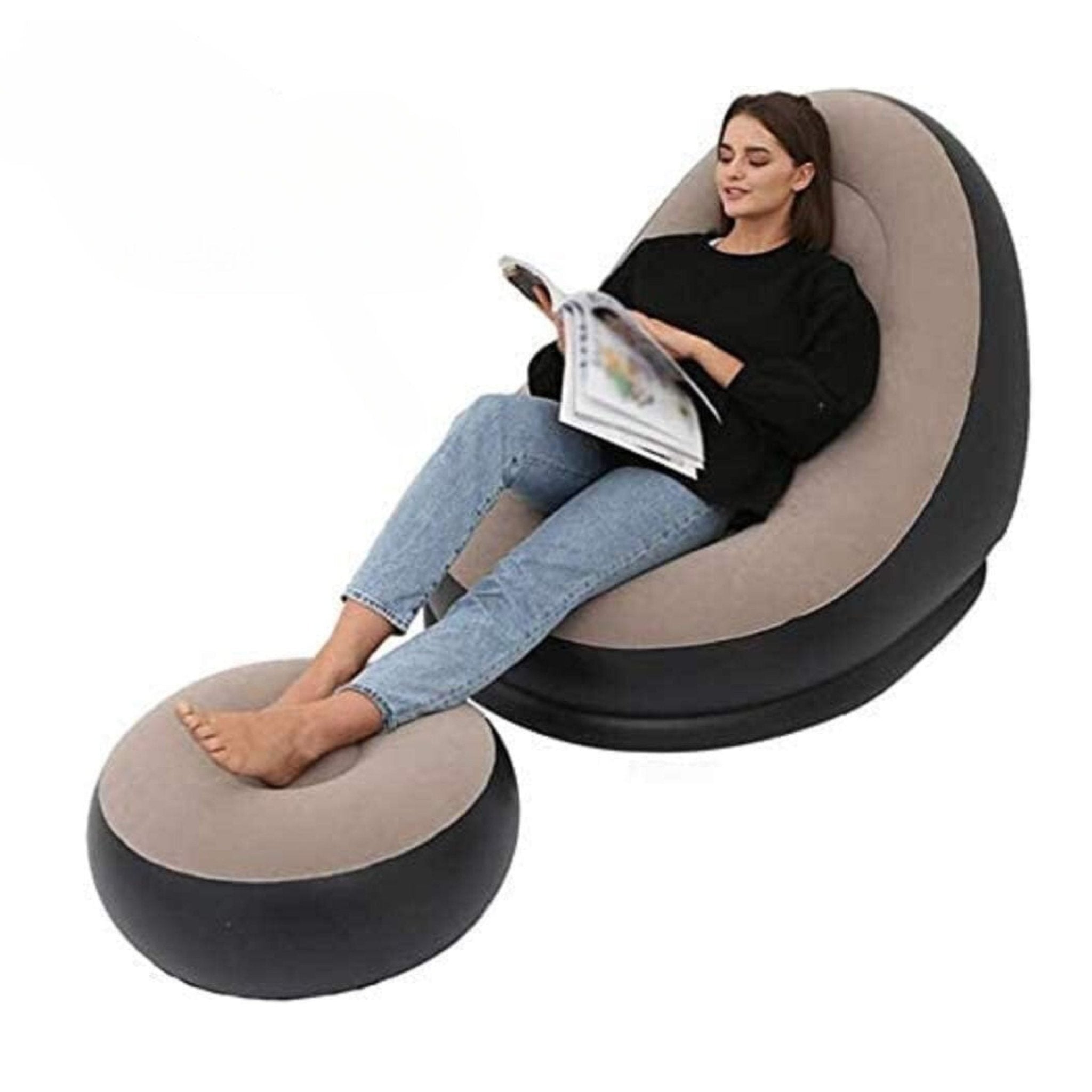 Folding Portable 2-IN-1 Lounge Sofa Bed Set - Grey/Black
