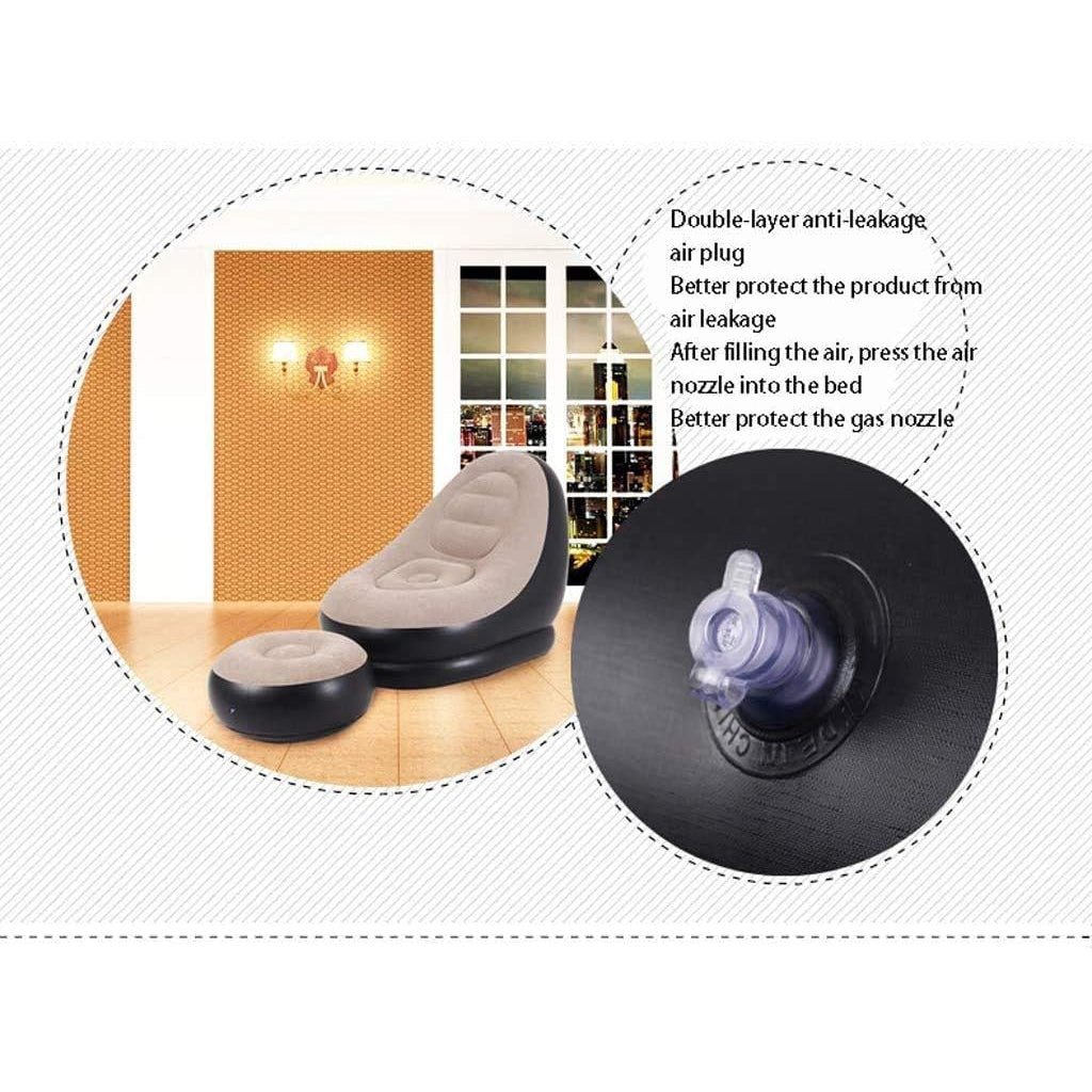 Folding Portable 2-IN-1 Lounge Sofa Bed Set - Grey/Black