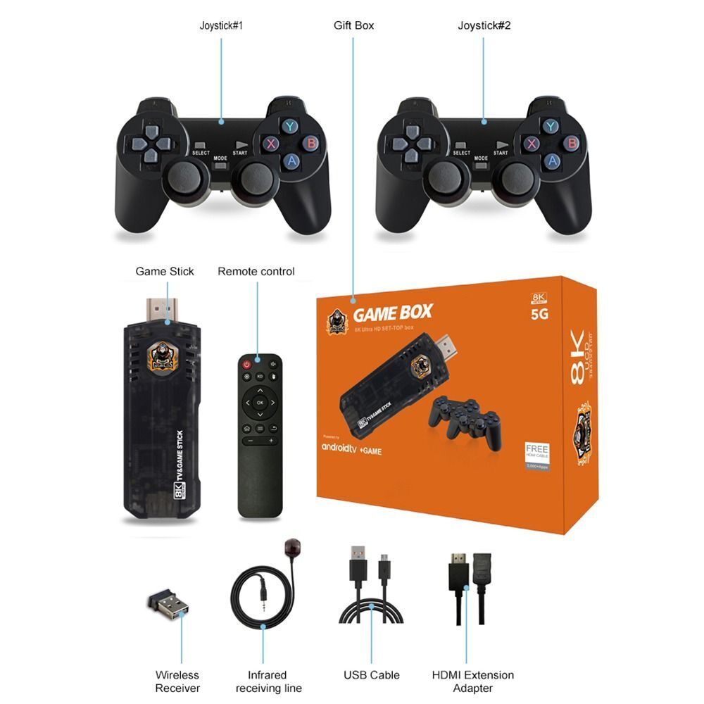 Game Box 8k Ultra HD Set-Top Box Android TV+Dual System Retro Game Stick - Black