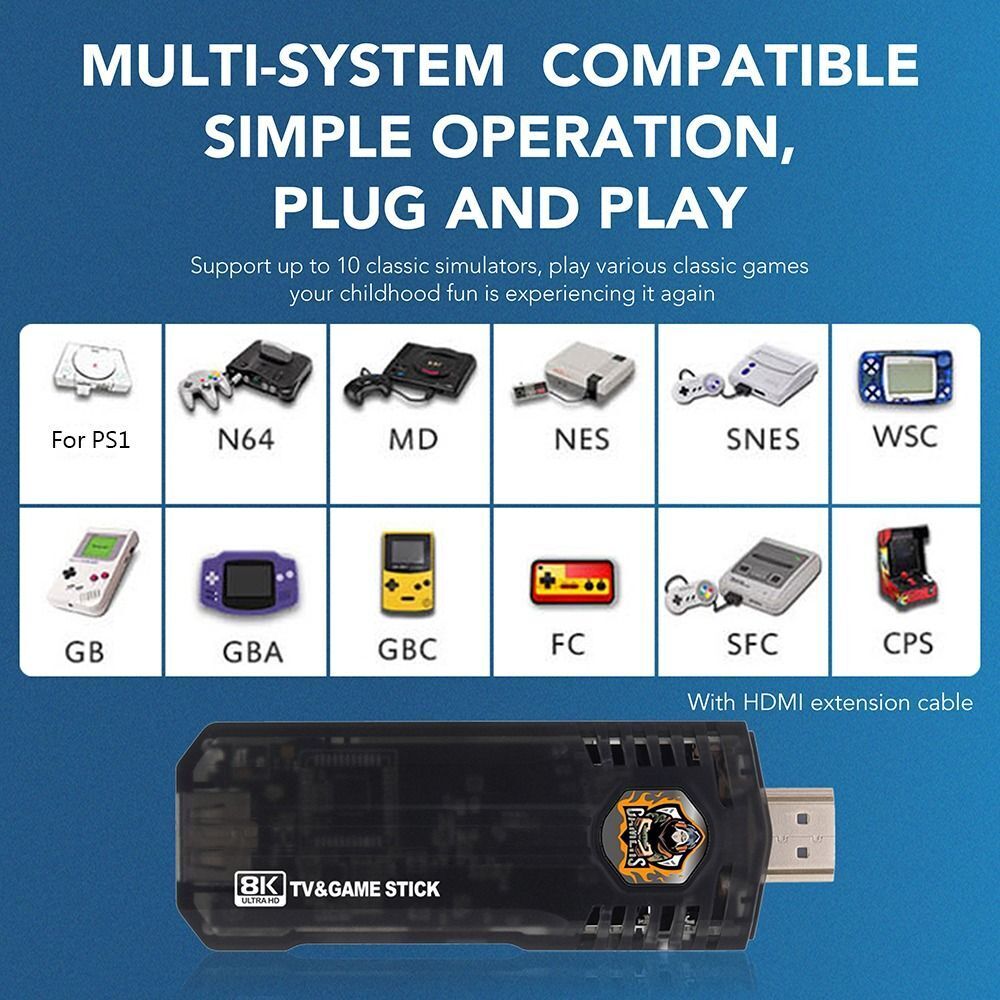Game Box 8k Ultra HD Set-Top Box Android TV+Dual System Retro Game Stick - Black