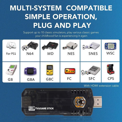 Game Box 8k Ultra HD Set-Top Box Android TV+Dual System Retro Game Stick - Black