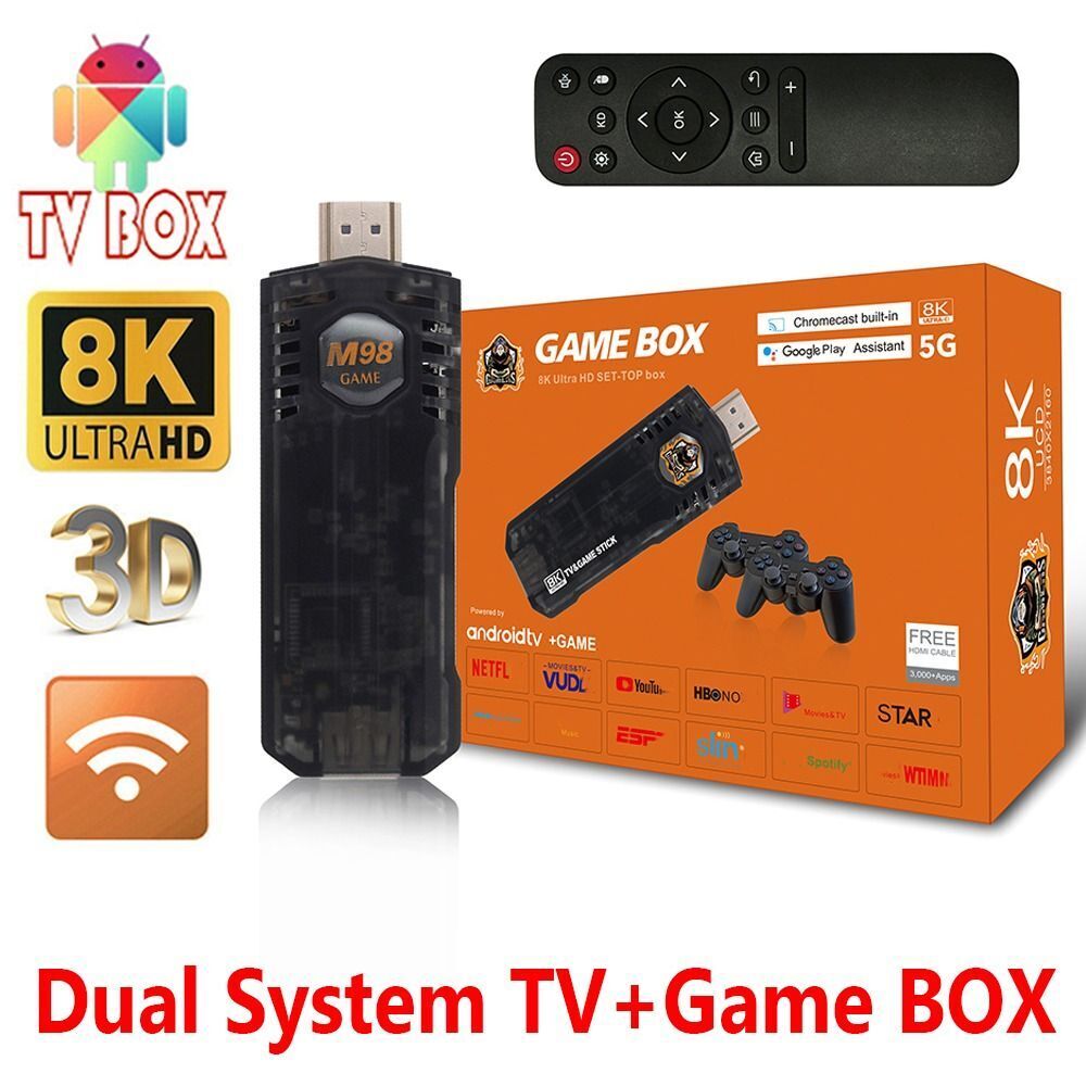 Game Box 8k Ultra HD Set-Top Box Android TV+Dual System Retro Game Stick - Black