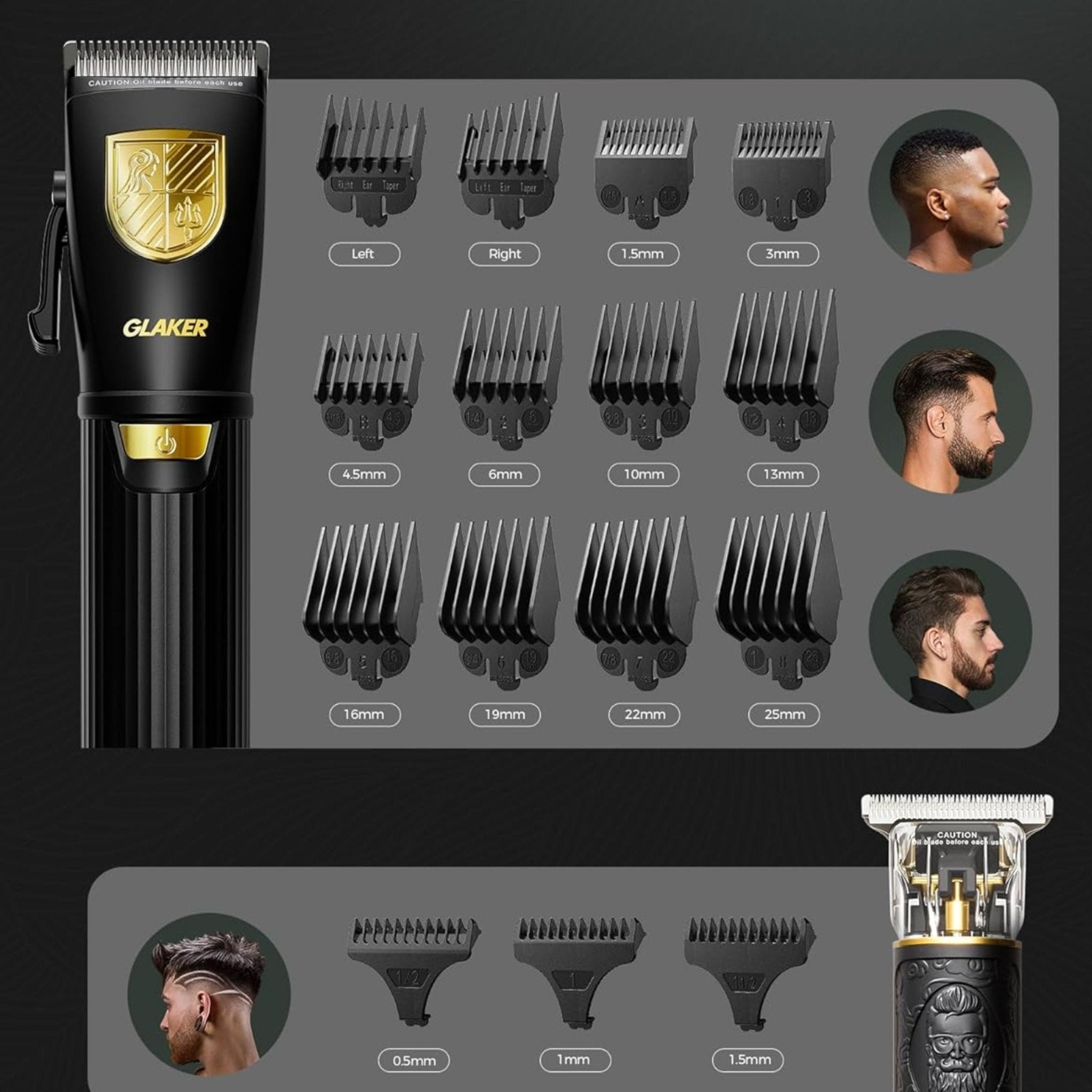 Glaker Professional Hair Clipper and Outline Trimmer Kit 2 - Black Gold