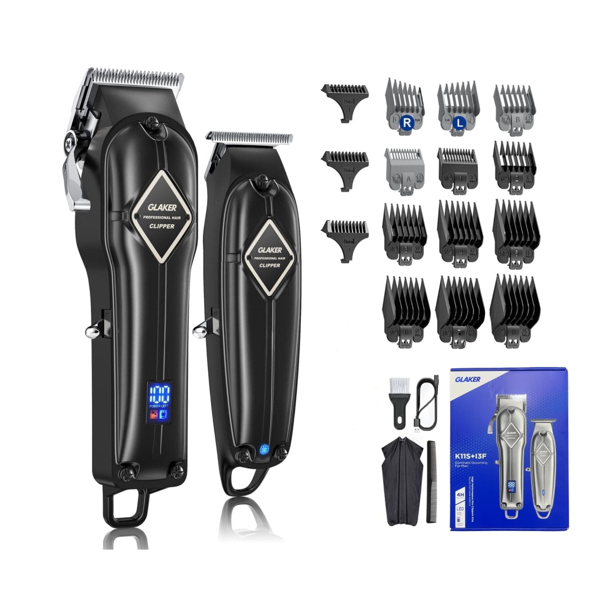 Glaker Professional Hair Clipper and Outline Trimmer Kit K11S + I3F - 2 - Black