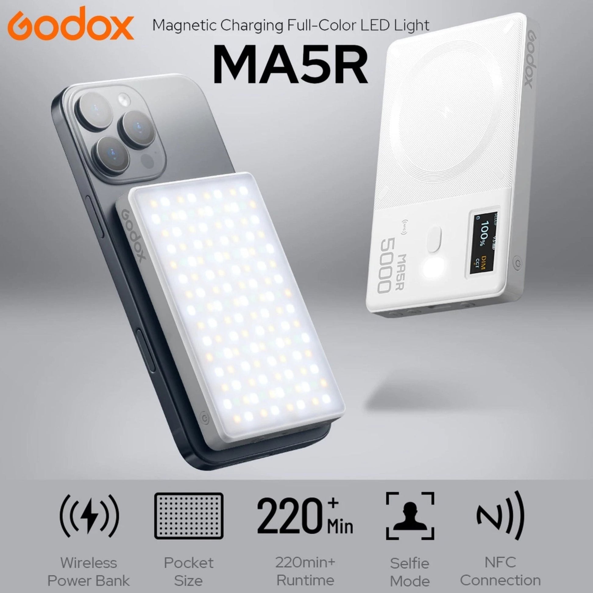 Godox MA5R RGB LED Light and Power Bank