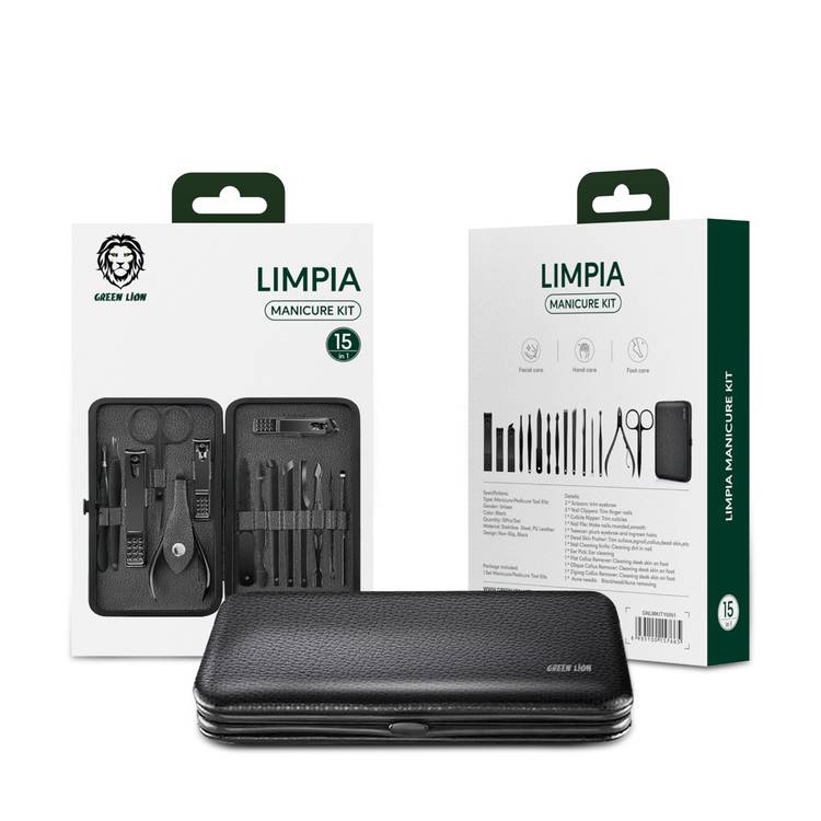 Green Limpia Manicure Kit 15 in 1 - Black