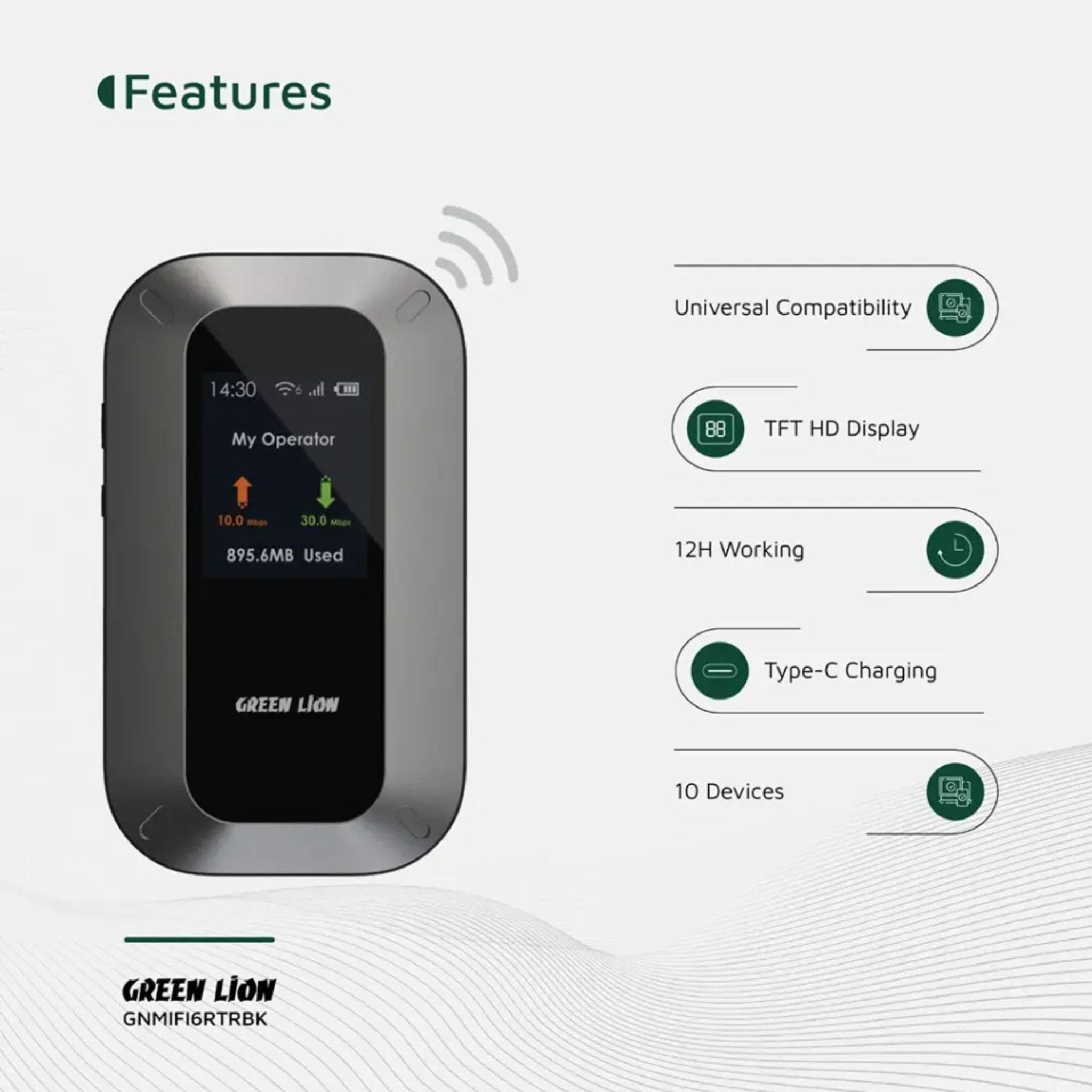 Green Line Mifi Portable Router WiFi 6 4G LTE - Black