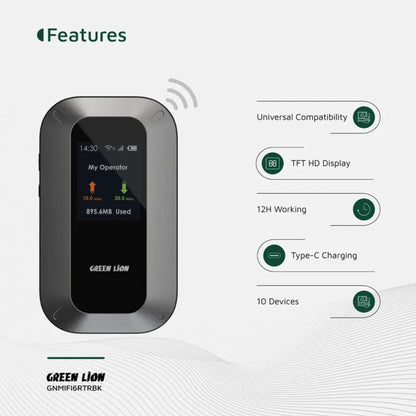 Green Line Mifi Portable Router WiFi 6 4G LTE - Black