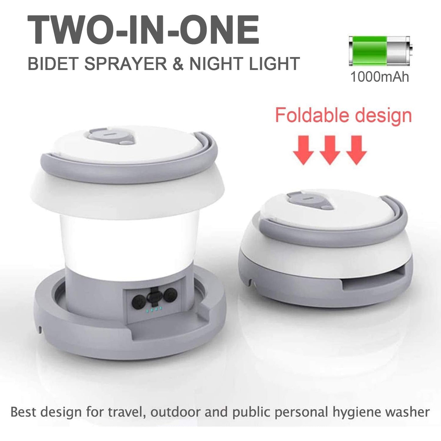 Green Lion 2 in 1 Electric Portable Bidet with Lantern 600mAh - White