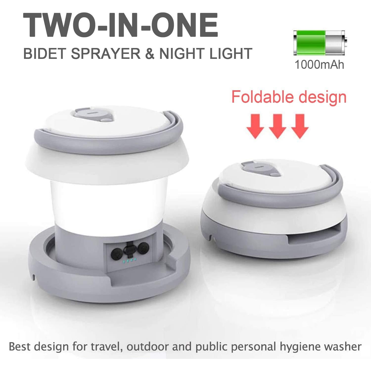 Green Lion 2 in 1 Electric Portable Bidet with Lantern 600mAh - White