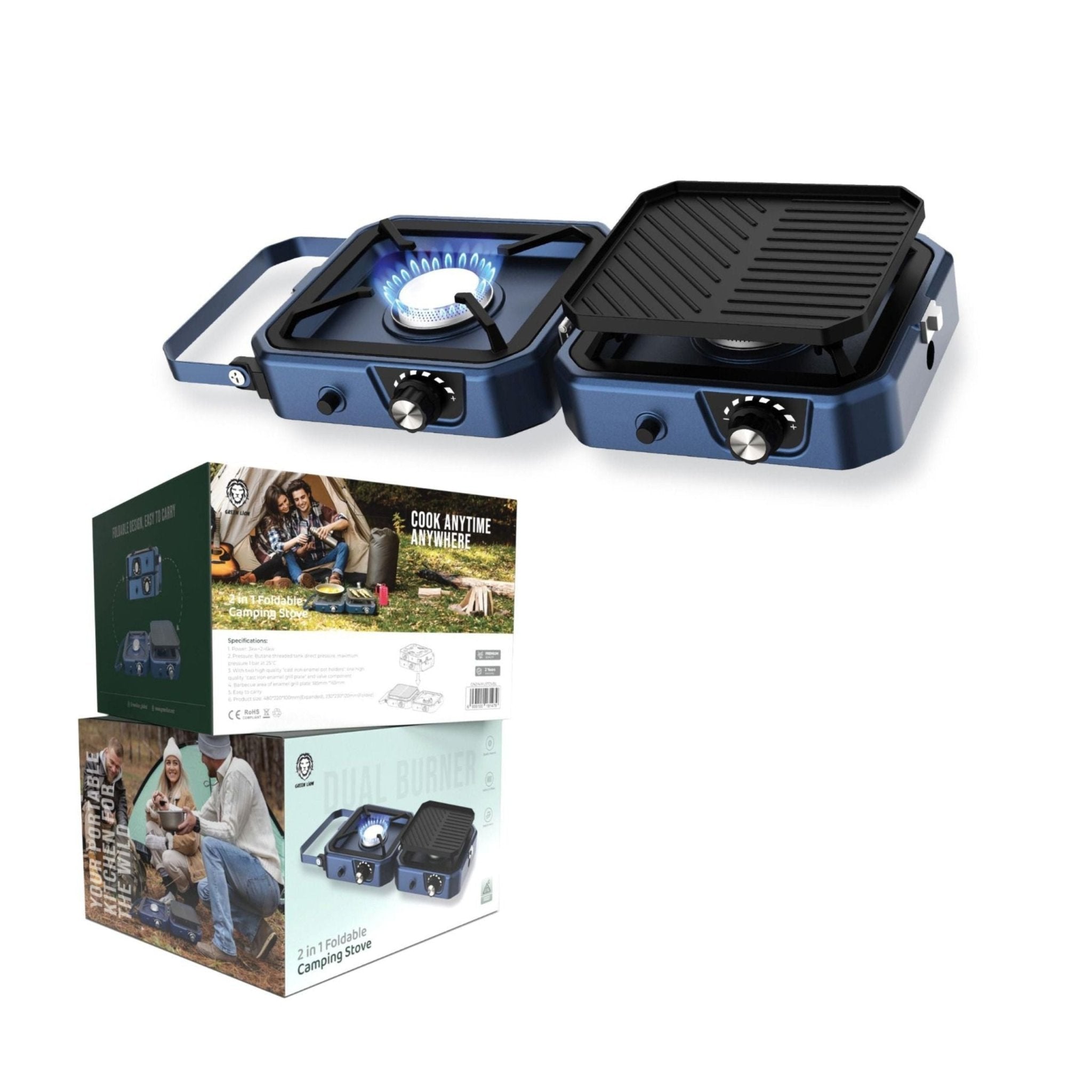 Green Lion 2 in 1 Foldable Camping Stove - Blue