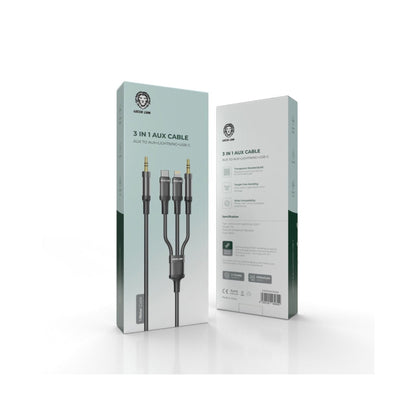 Green Lion 3 in 1 AUX Cable ( AUX / Lightning / USB-C ) 1M - Black