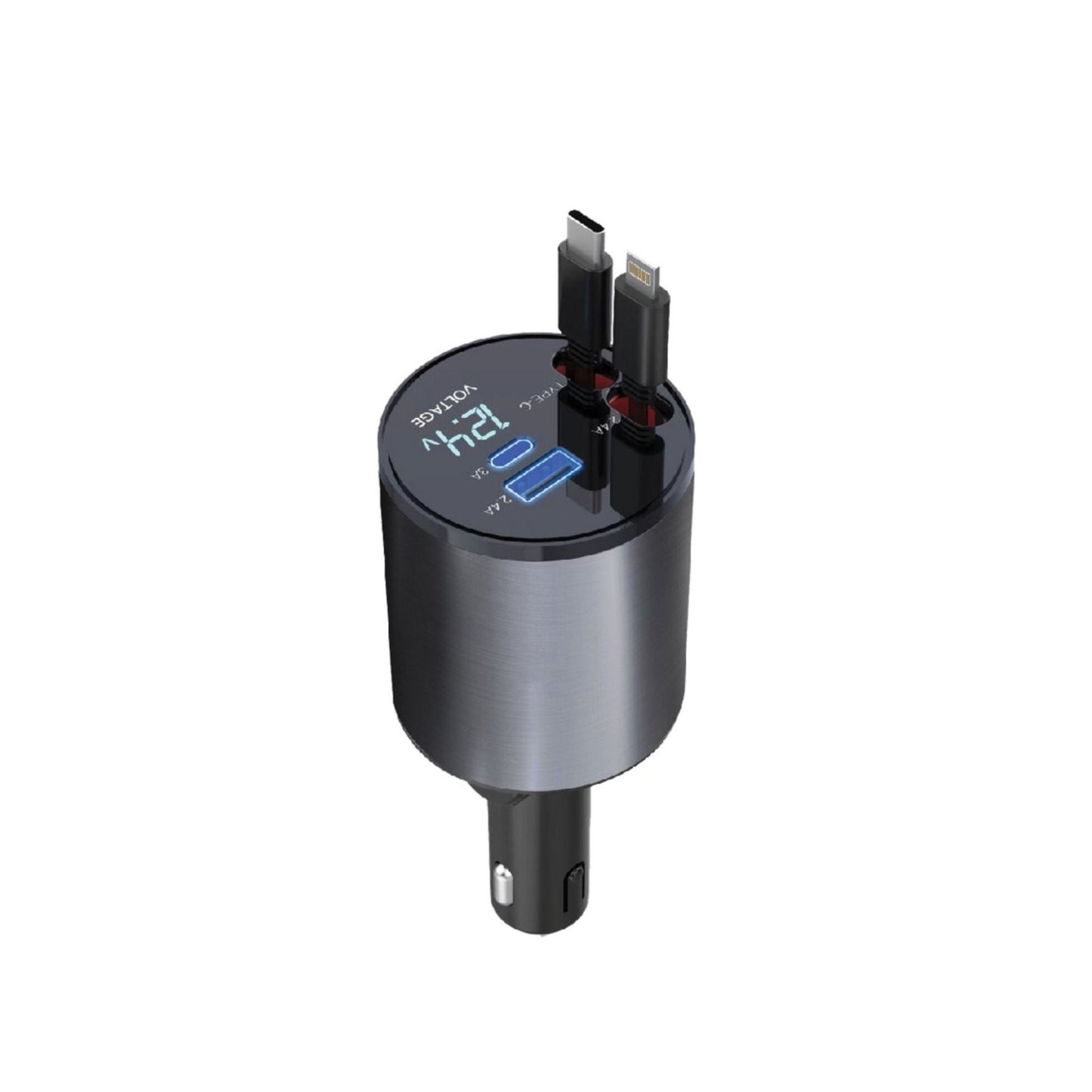 Green Lion 4 in 1 Retractable 50W Car Charger - Gray