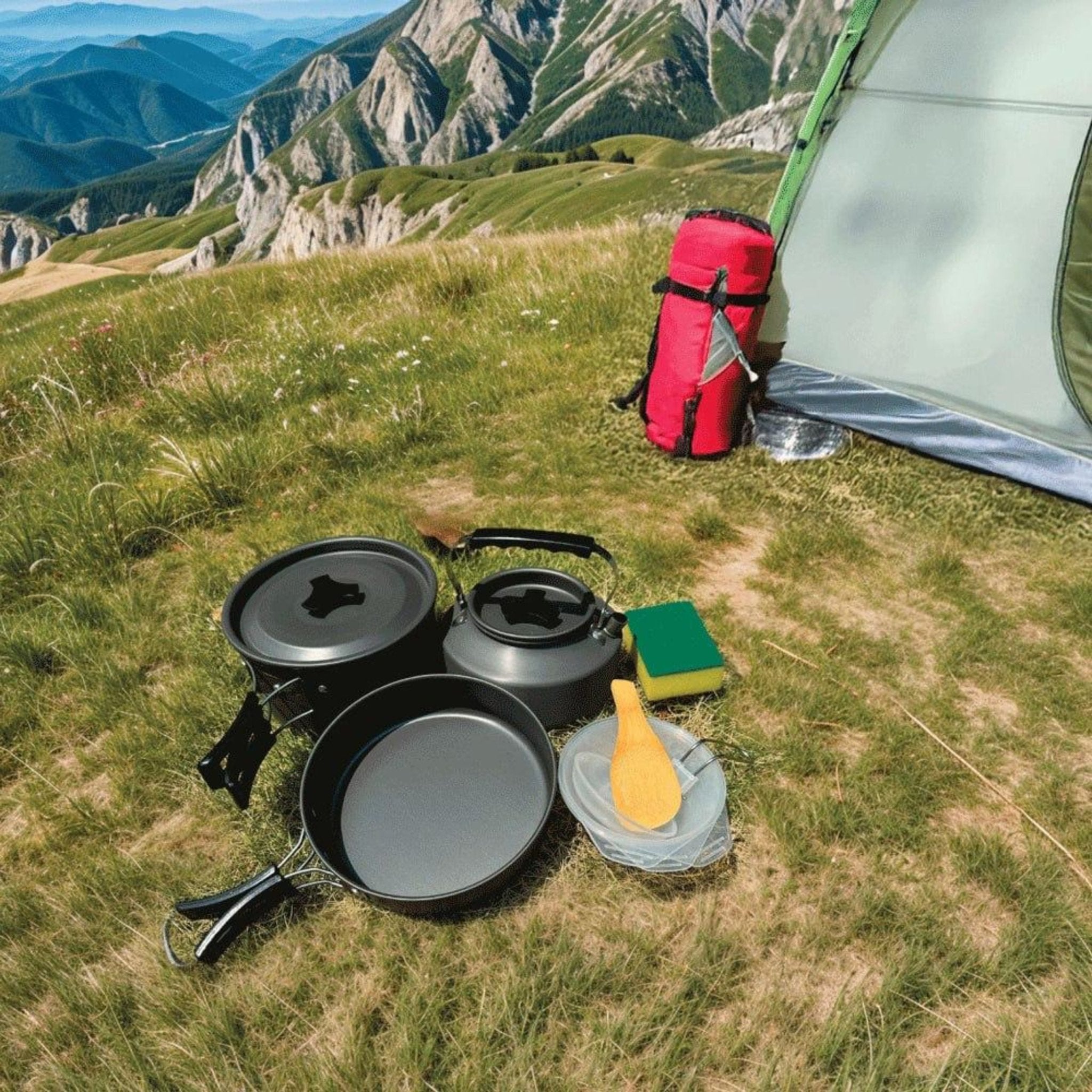 Green Lion 7 IN 1 Camping Cookware - Black