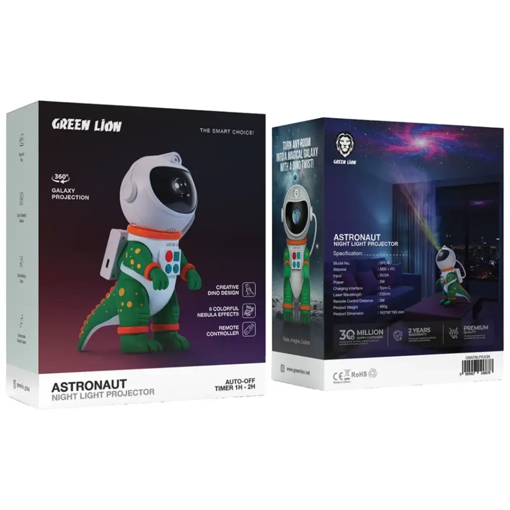Green Lion ASTRONAUT Night Light Projector - White