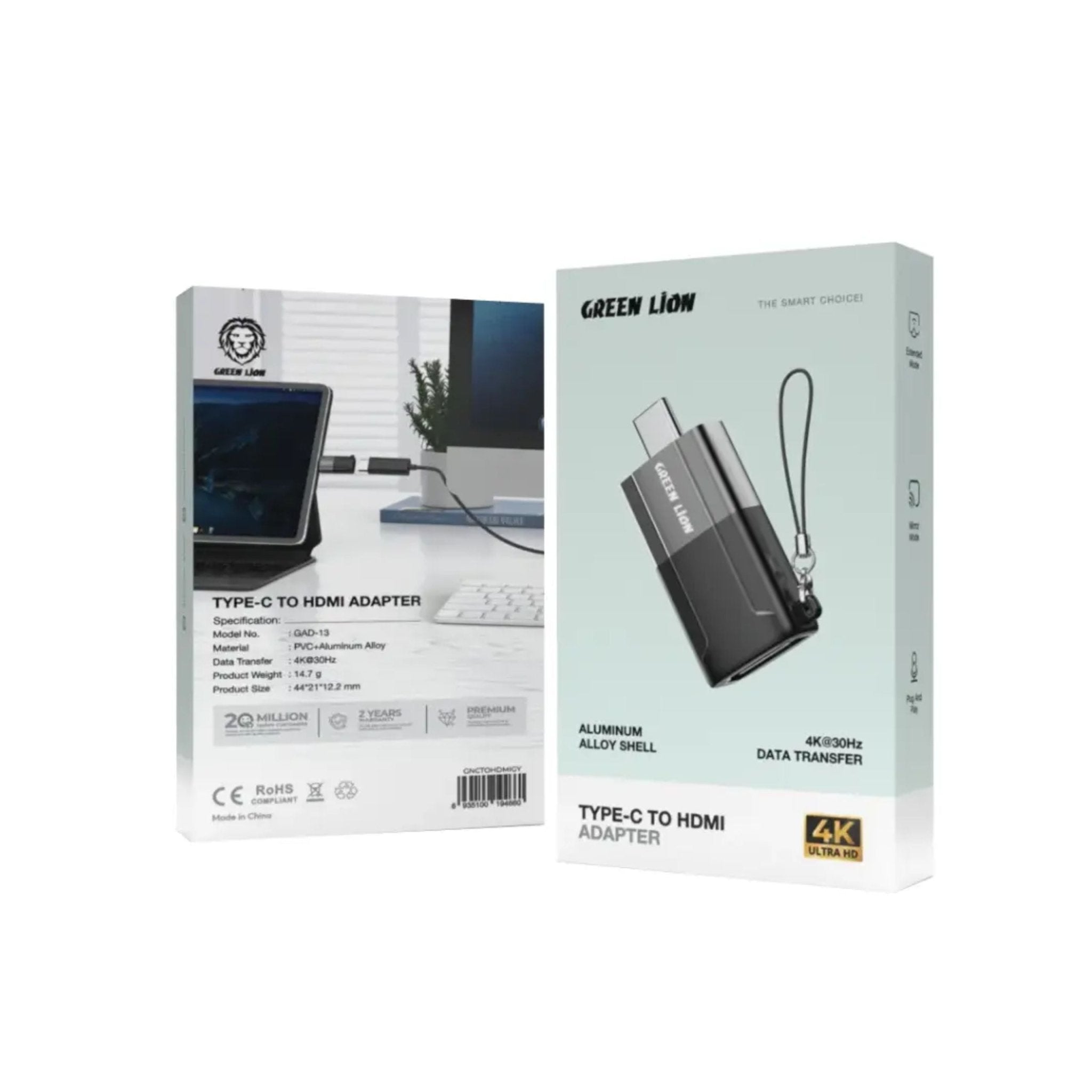 Green Lion Aluminum Alloy Shell Type C to HDMI Adapter - Black