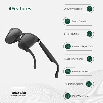 Green Lion Barcelona UV400 Protection Smart Glasses - Black