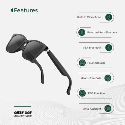 Green Lion Barcelona UV400 Protection Smart Glasses - Black