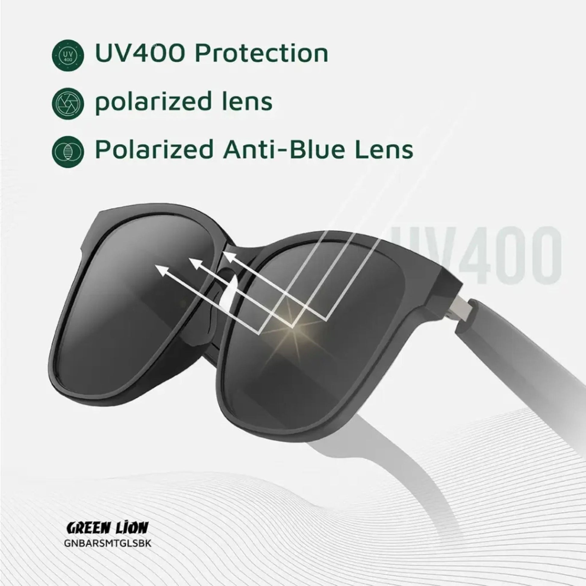 Green Lion Barcelona UV400 Protection Smart Glasses - Black