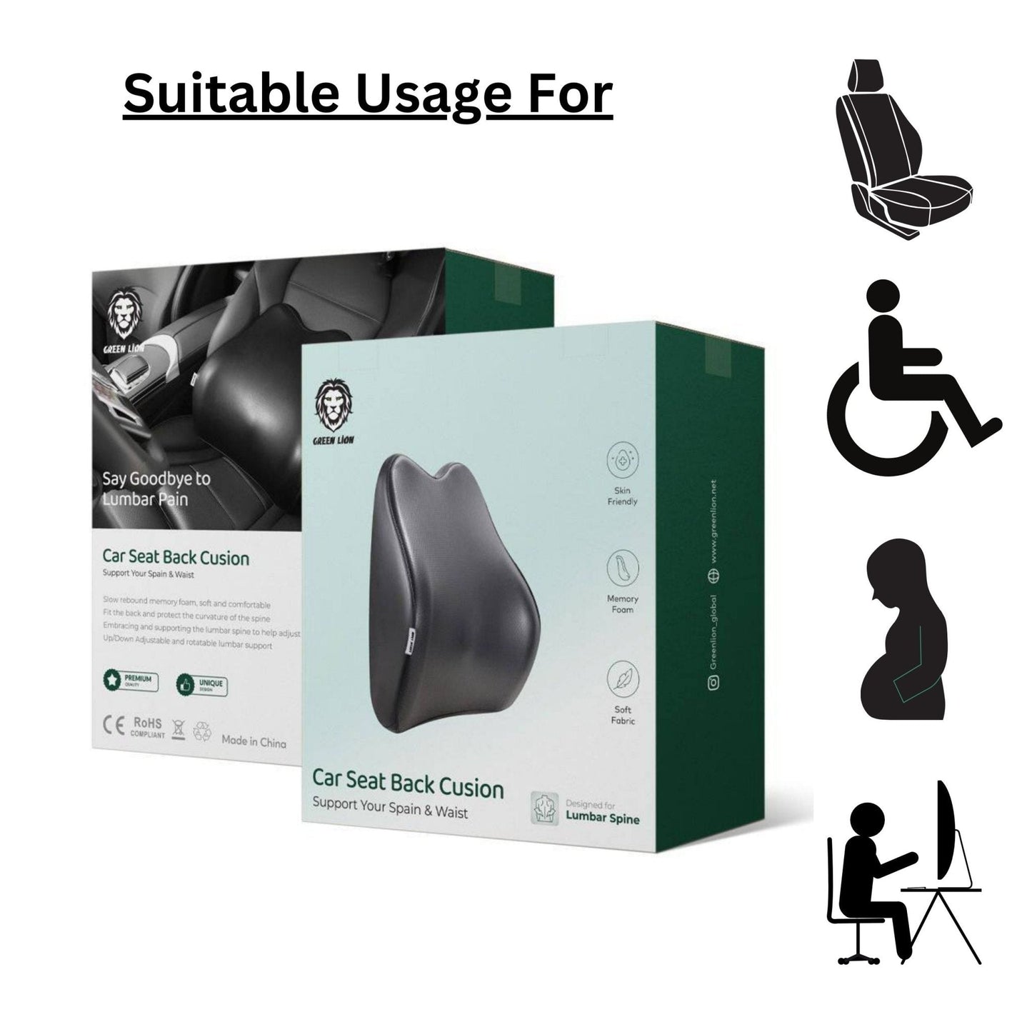 Green Lion Car Seat Back Cusion -Black