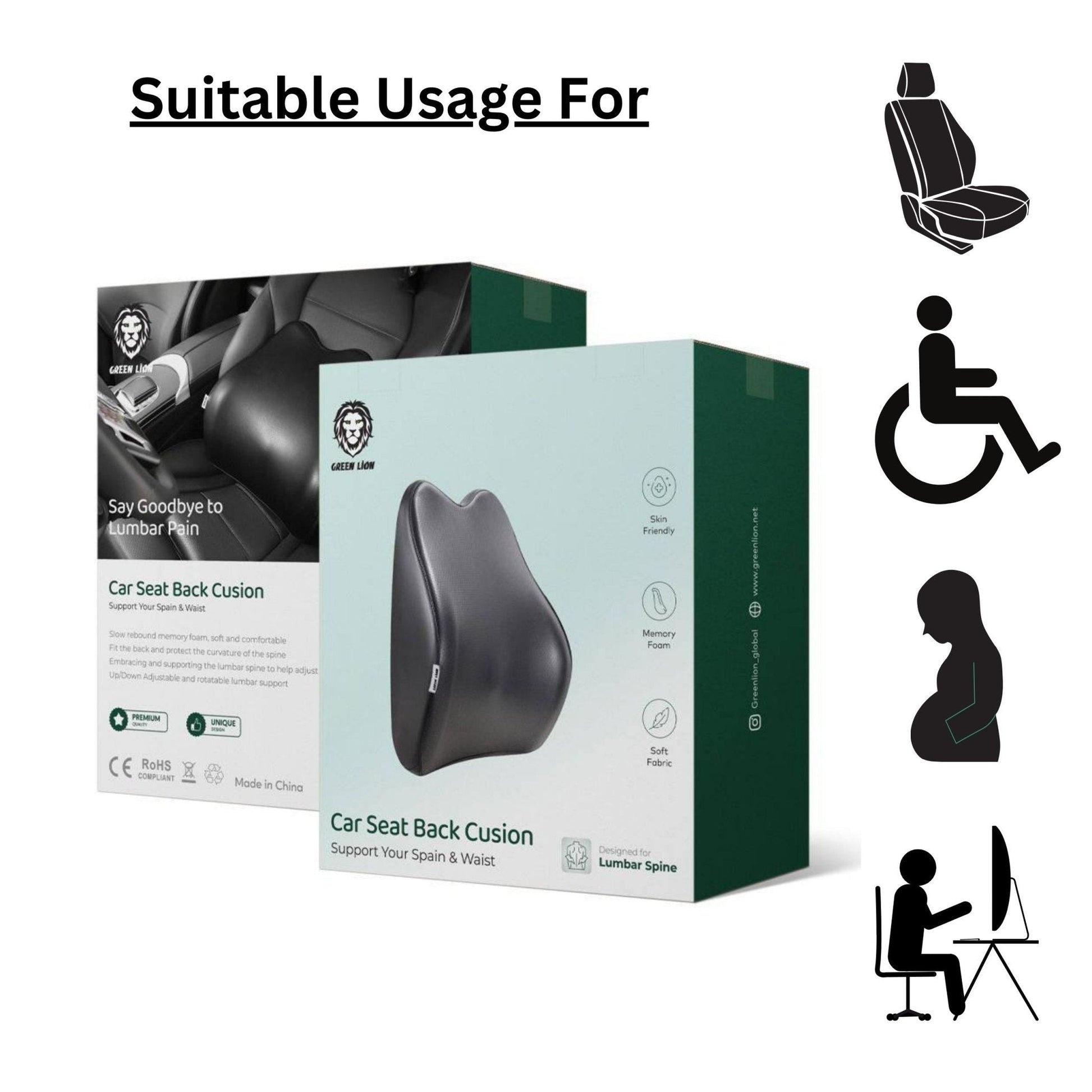 Green Lion Car Seat Back Cusion -Black