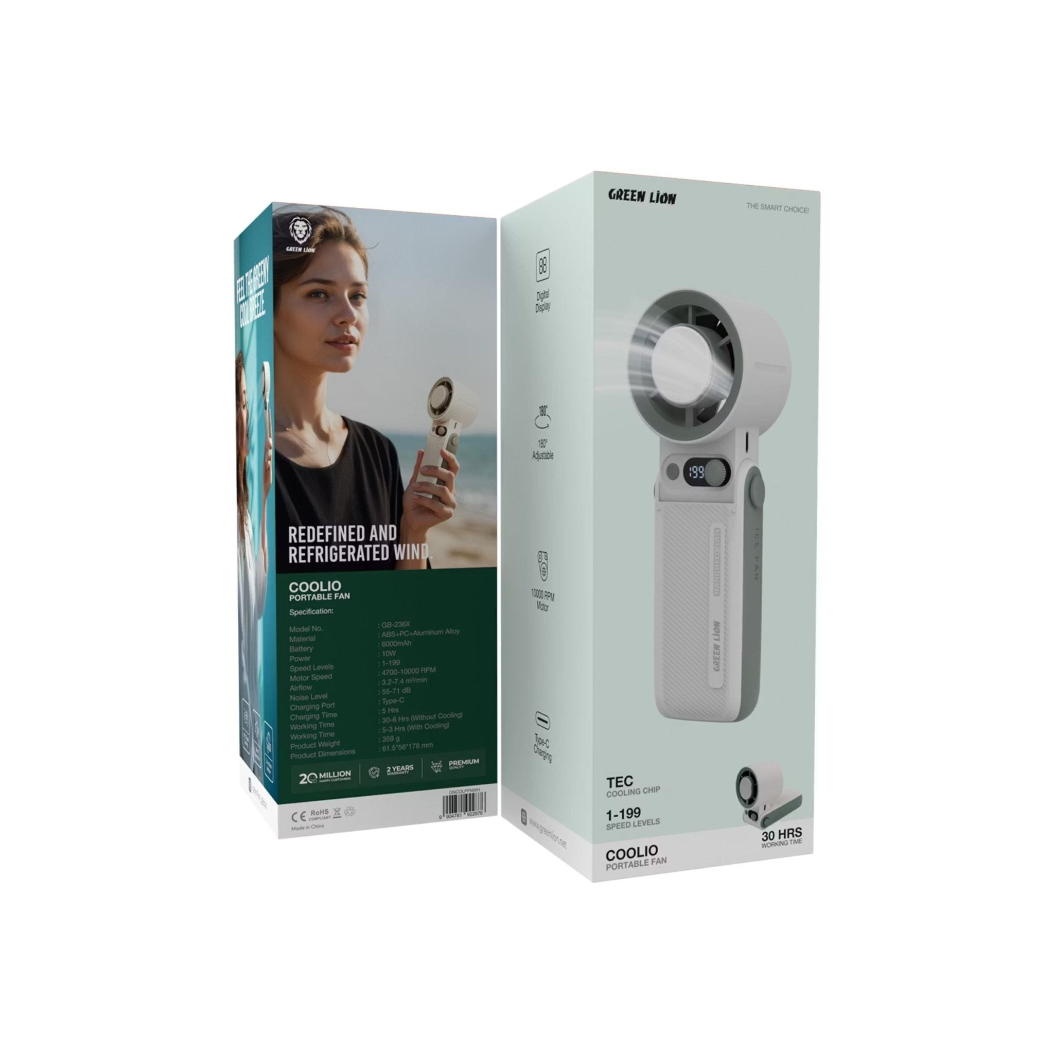 Green Lion Coolio Portable Fan - White