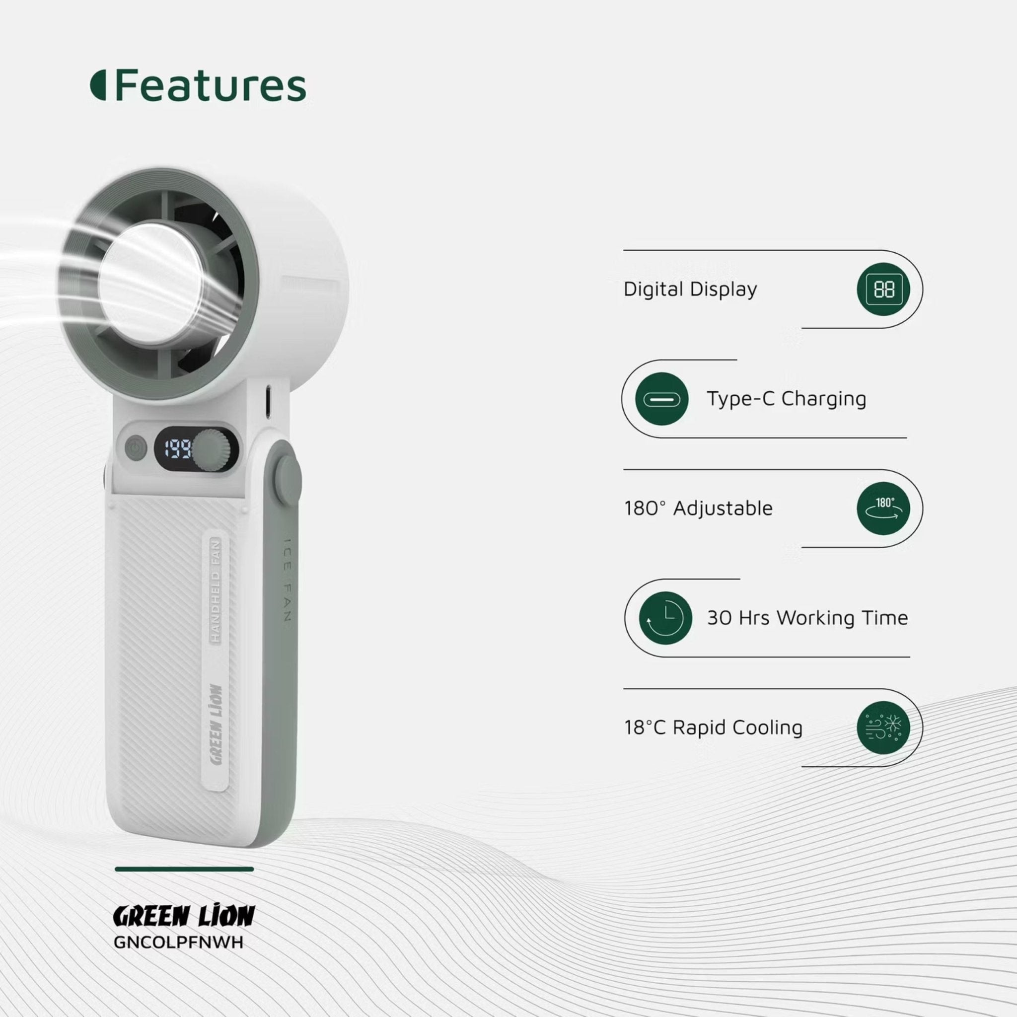 Green Lion Coolio Portable Fan - White