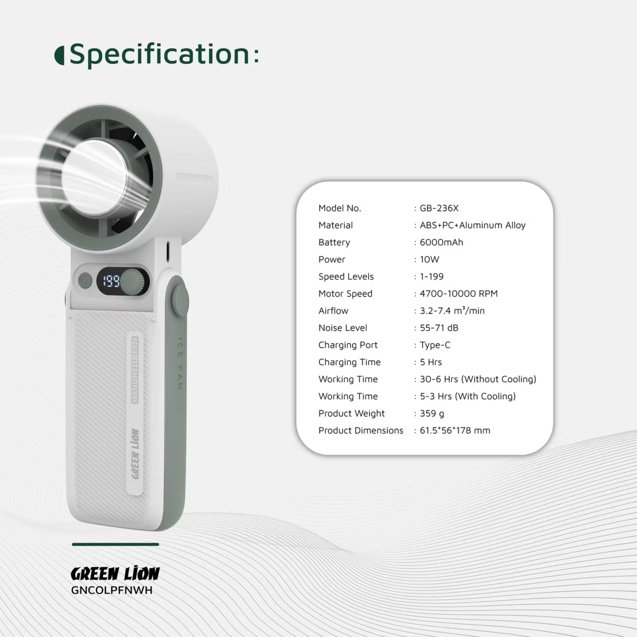 Green Lion Coolio Portable Fan - White