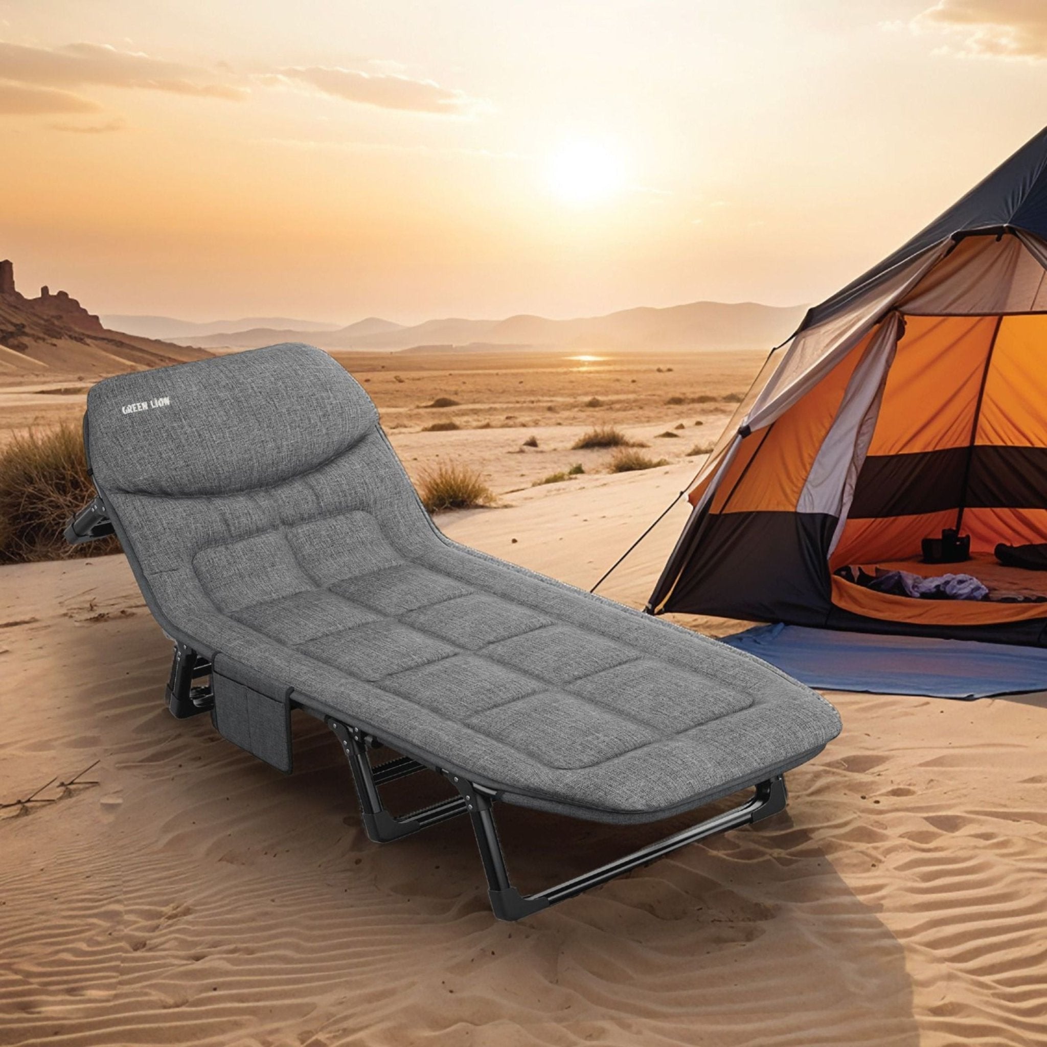 Green Lion Foldable Camping Bed - Grey