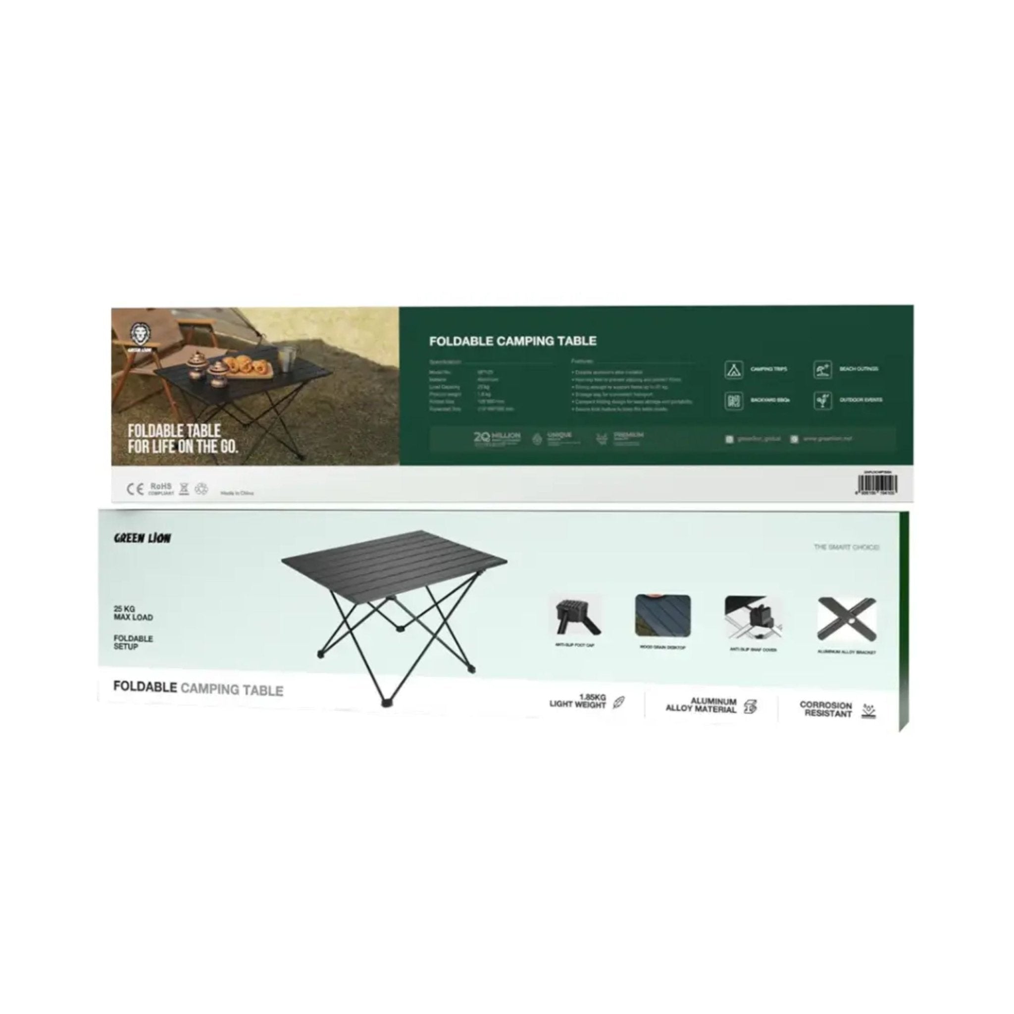 Green Lion Foldable Camping Table - Black