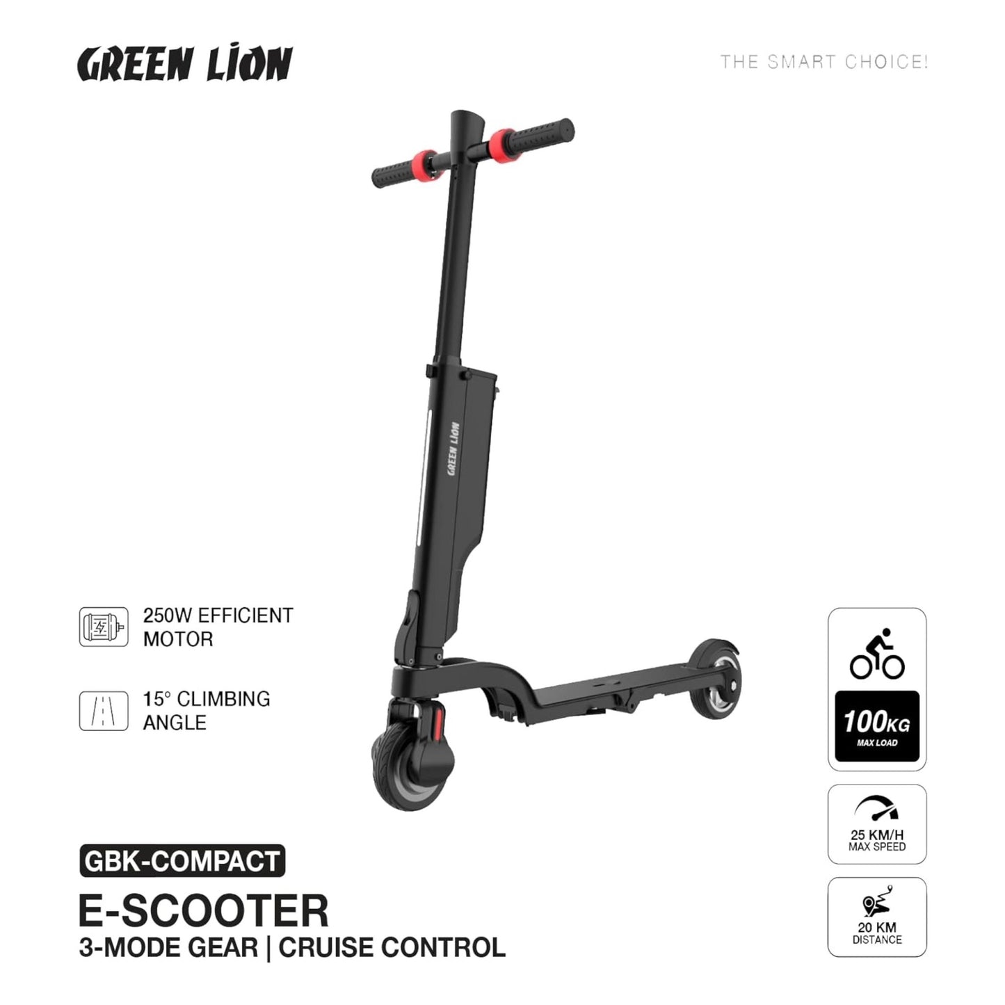 Green Lion GBK-Compact Foldable E-Scooter 3-Mode Gear - Black