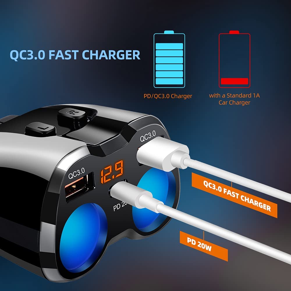 Green Lion Multi-Port Car Charger Adapter 120W - Black
