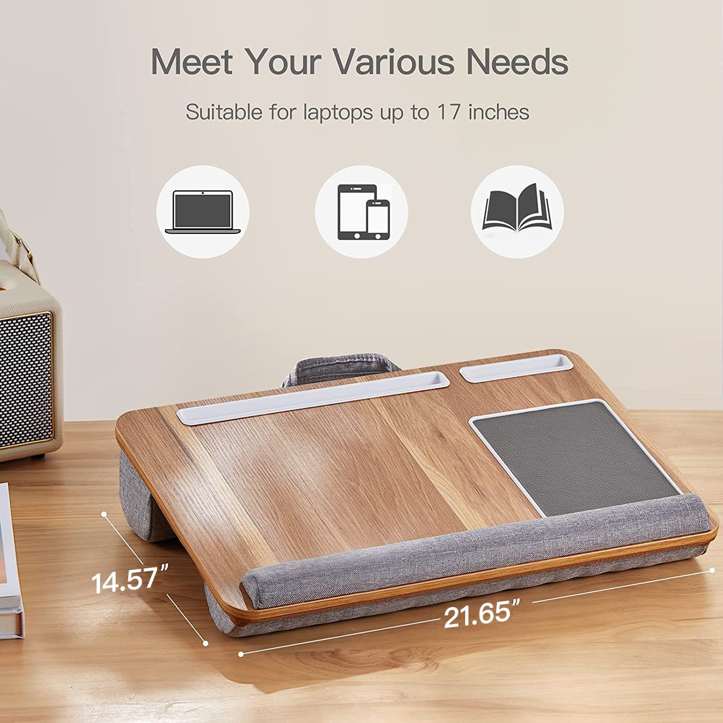 Green Lion Portable Lap Desk With Carry Strap (Dual Cushion) - Grey